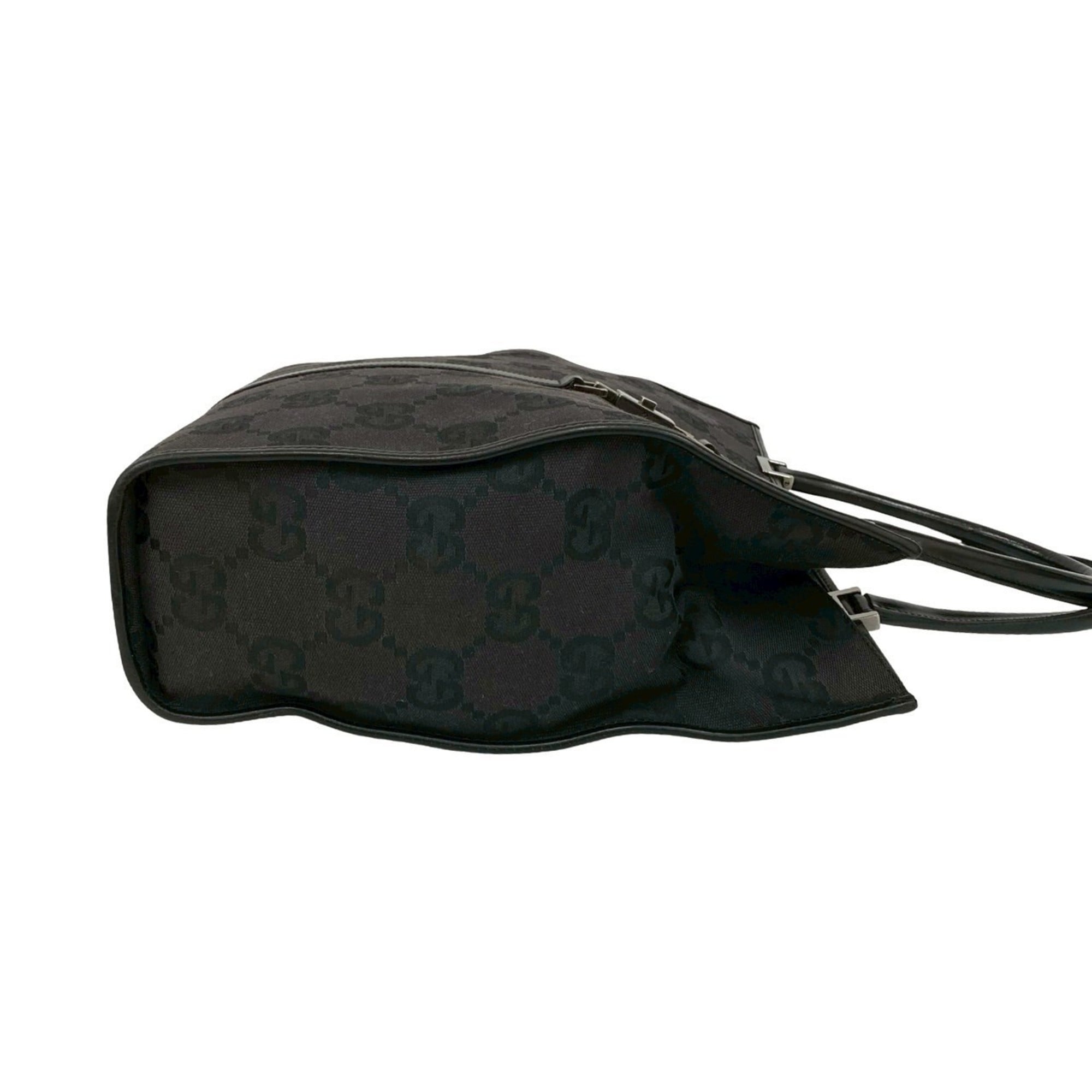 Gucci Black Gray Canvas Leather Handbag Tote Bag (Pre-Owned)