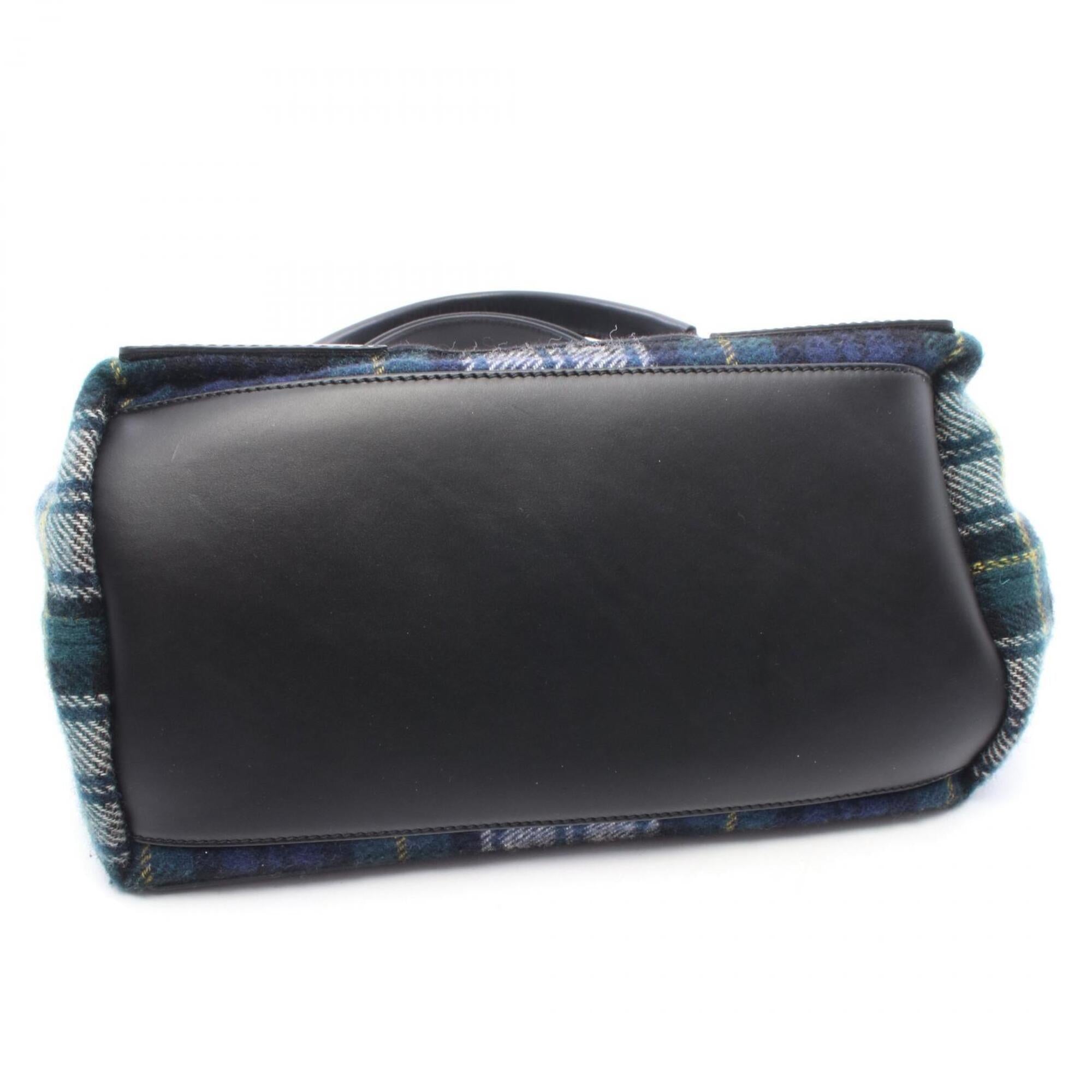 Balenciaga Black Green Multi-Color Wool Leather Handbag Pouch Tote Bag (Pre-Owned)
