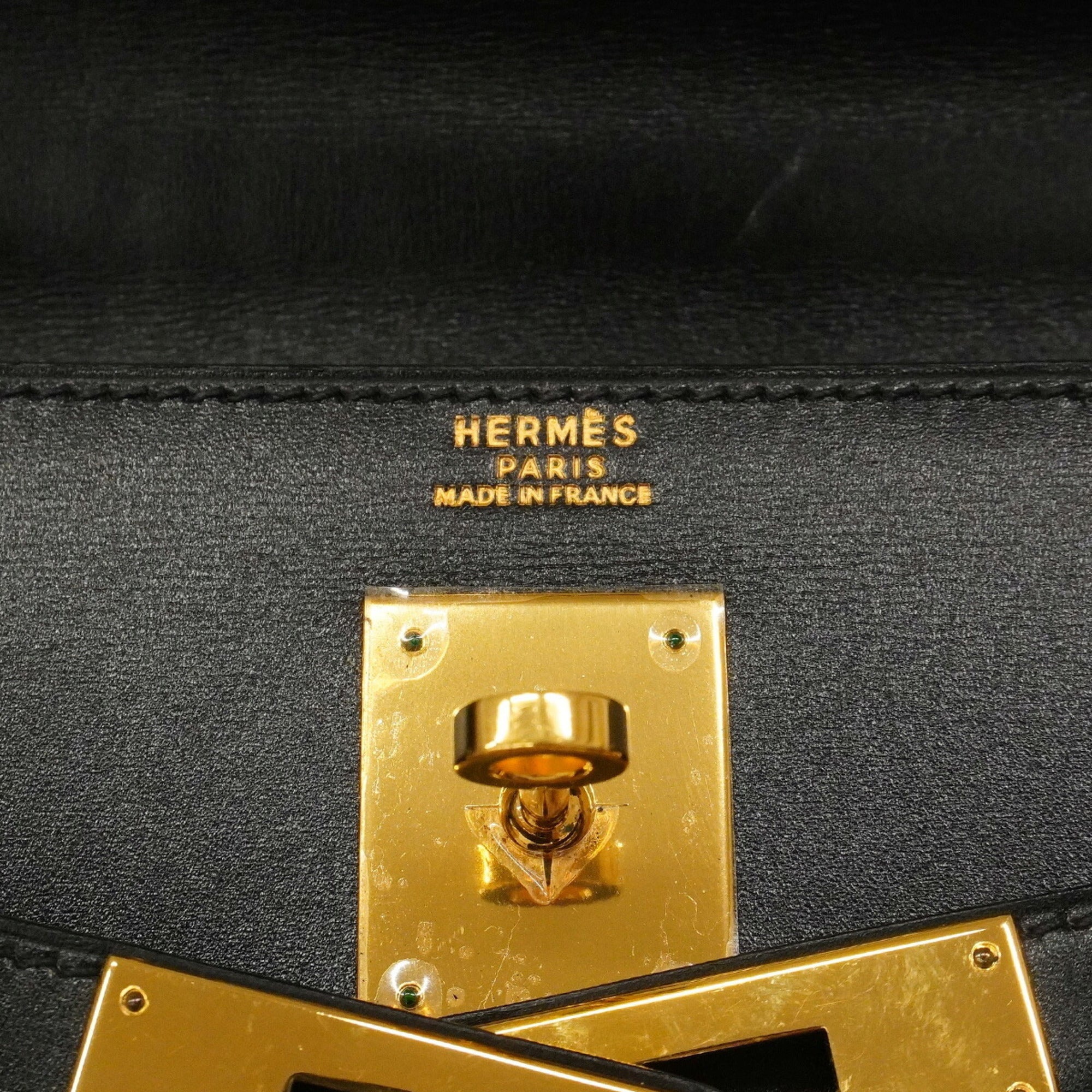 Hermes Black Box Calf Leather Handbag (Pre-Owned)