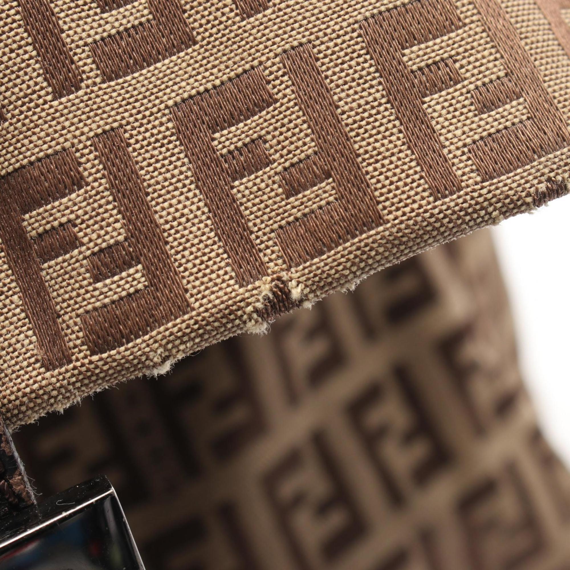 Fendi Beige Brown Canvas Leather Handbag Shoulder Bag (Pre-Owned)