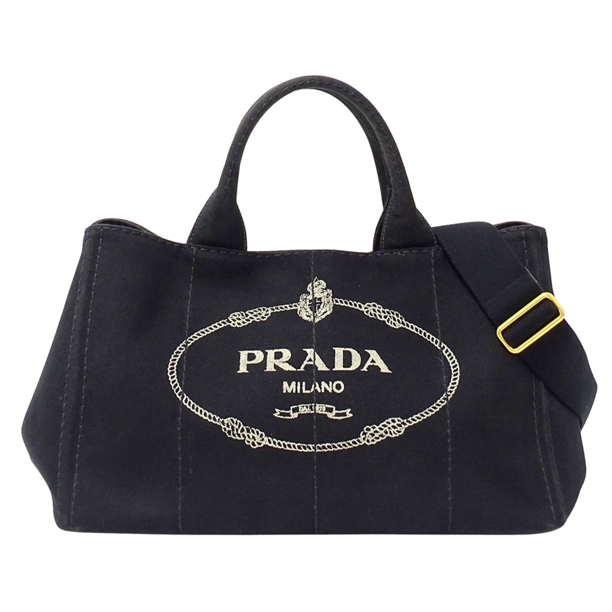 Prada Canapa Black Canvas Handbag Shoulder Bag Tote Bag (Pre-Owned)
