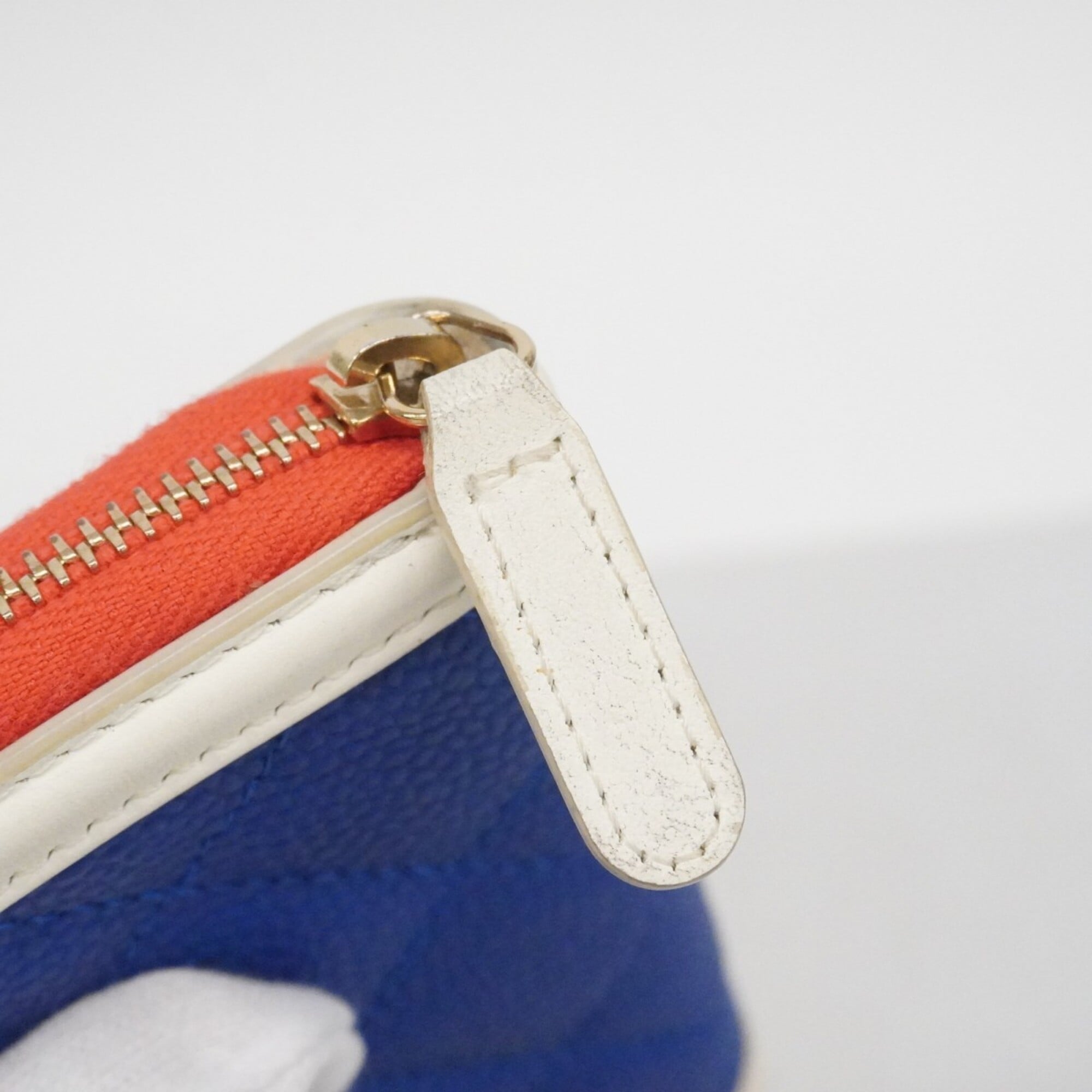 Chanel Blue Red Color White Grained Calfskin Coin Purse/Coin Case (Pre-Owned)