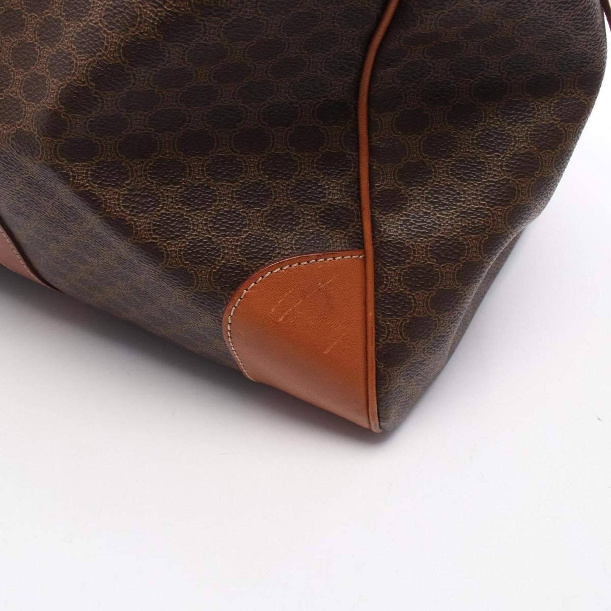 Celine Brown Coated Canvas Pvc Leather Boston Bag Handbag (Pre-Owned)