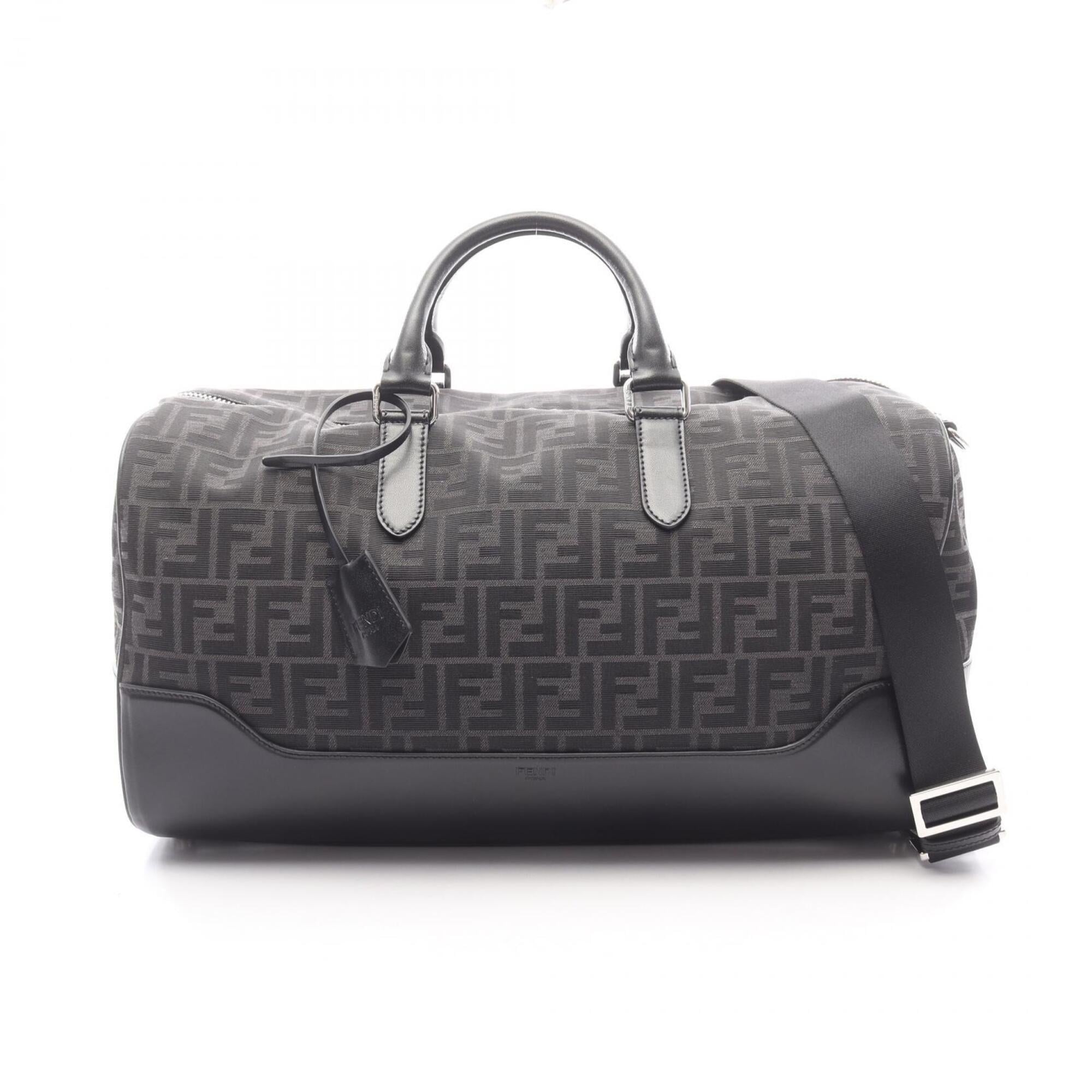 Fendi Black Gray Canvas Leather Boston Bag Handbag (Pre-Owned)