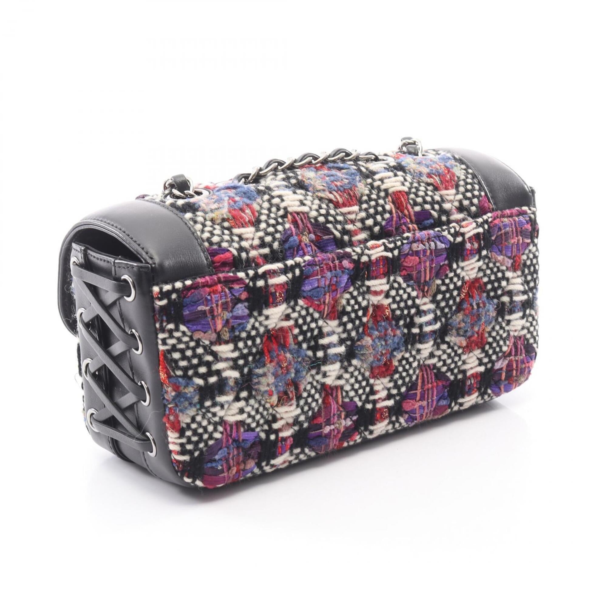 Chanel Black Multi-Color Fabric Leather Handbag Shoulder Bag (Pre-Owned)