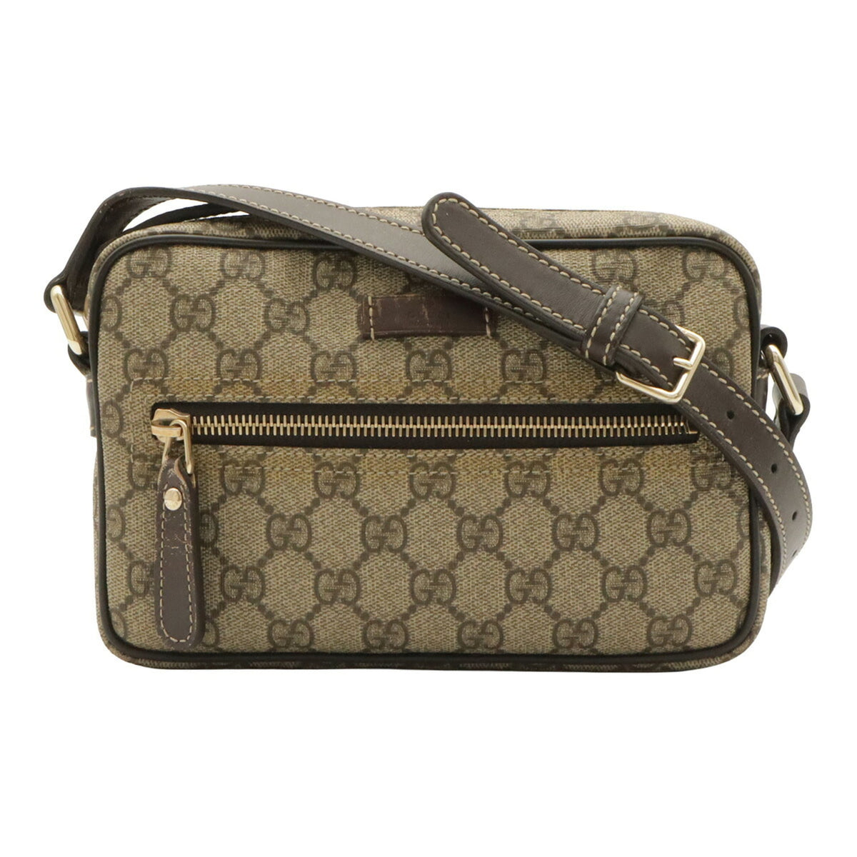 Gucci Beige Dark Brown Khaki Gg Supreme Canvas Leather Pochette Shoulder Bag (Pre-Owned)