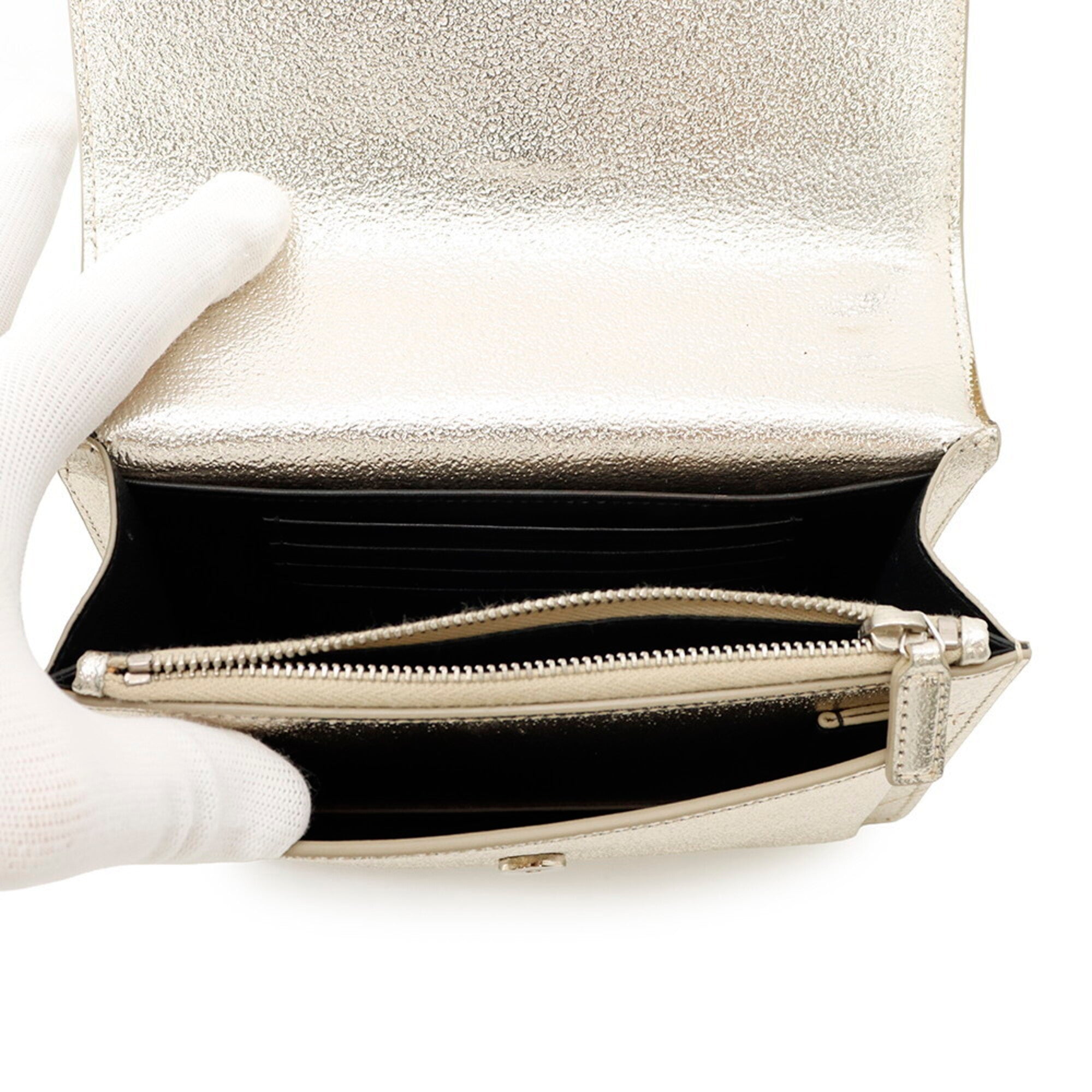 Yves Saint Laurent Champagne Gold Leather Chain/Shoulder Wallet (Pre-Owned)