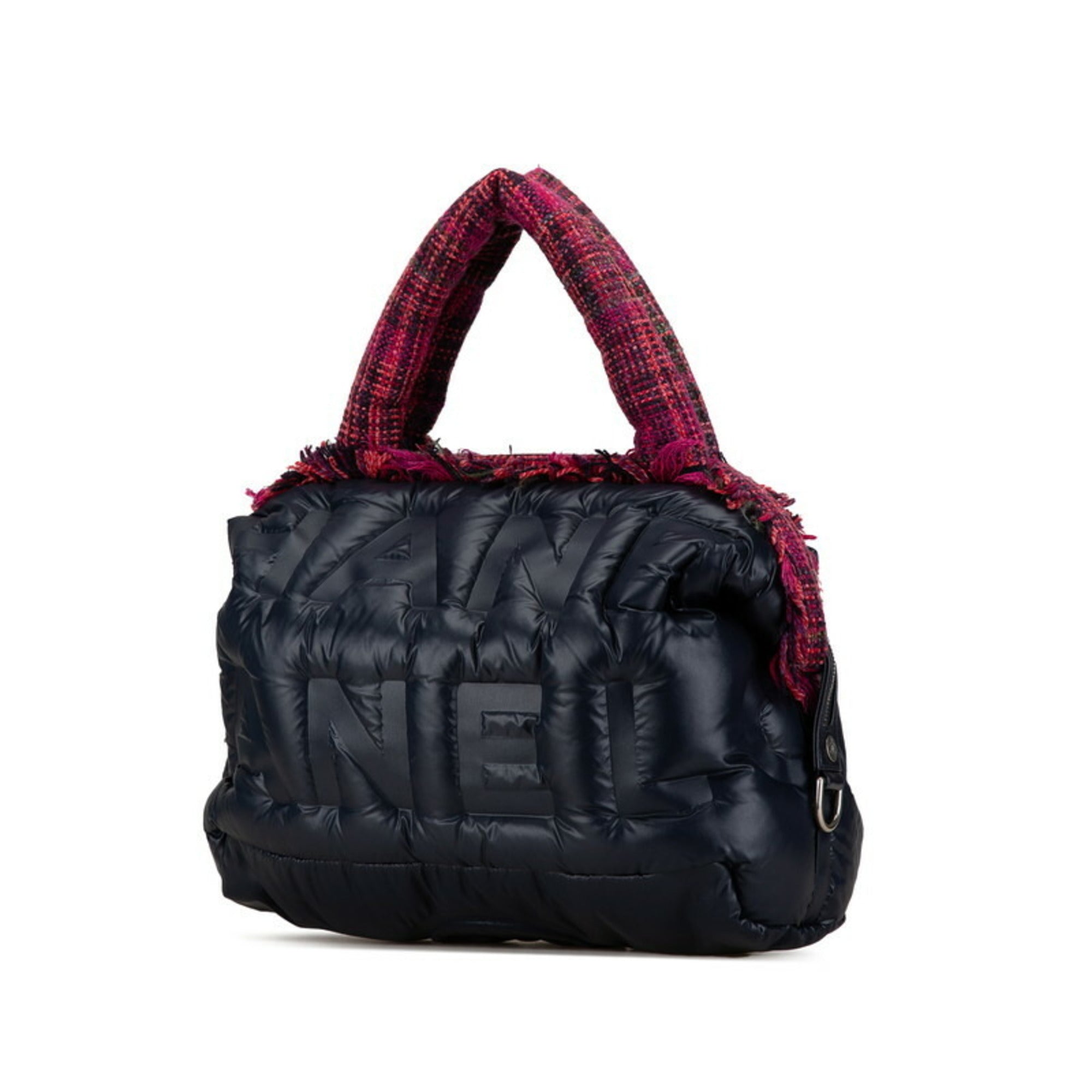 Chanel Navy Pink Nylon Wool Handbag Shoulder Bag (Pre-Owned)