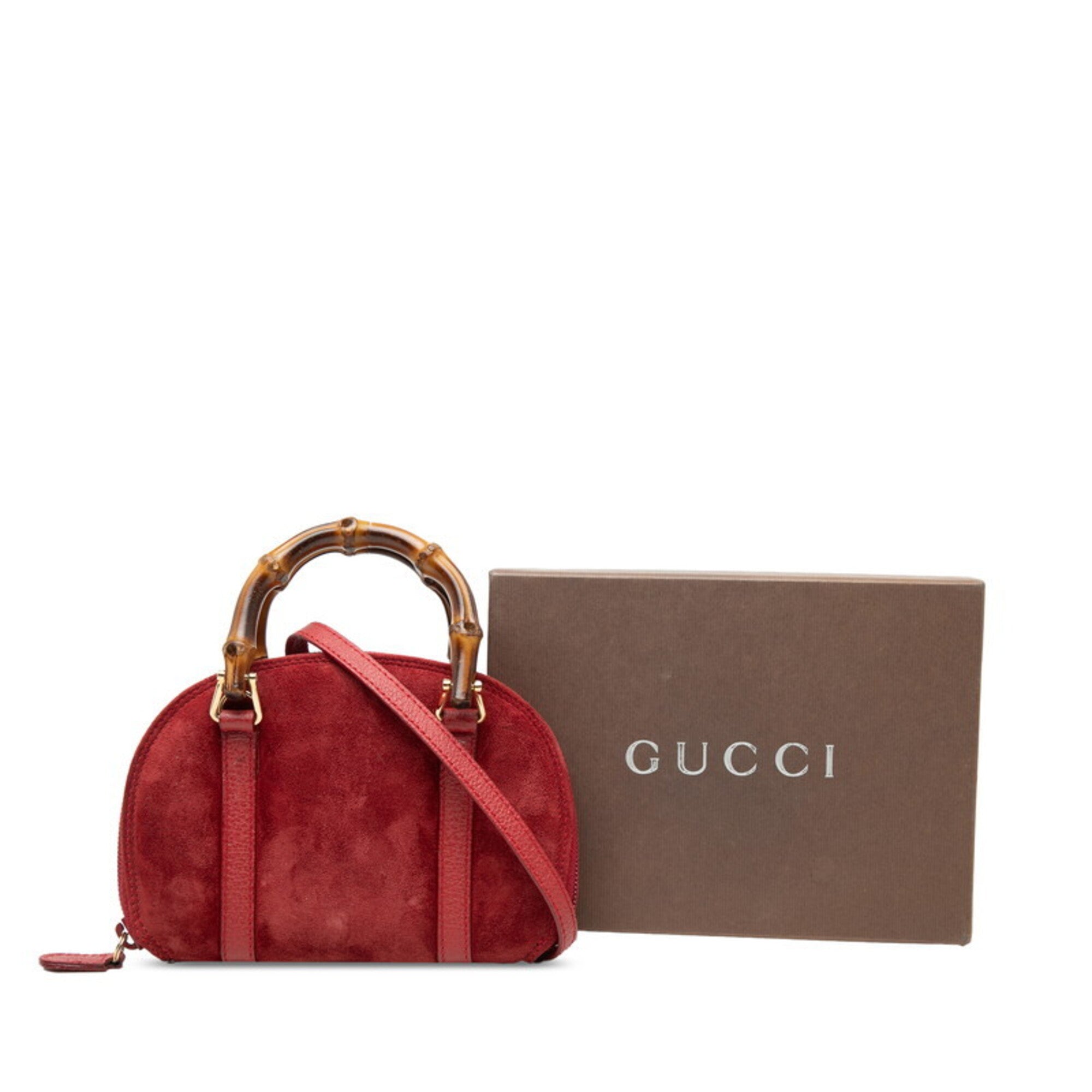 Gucci Red Color Suede Leather Handbag Shoulder Bag (Pre-Owned)