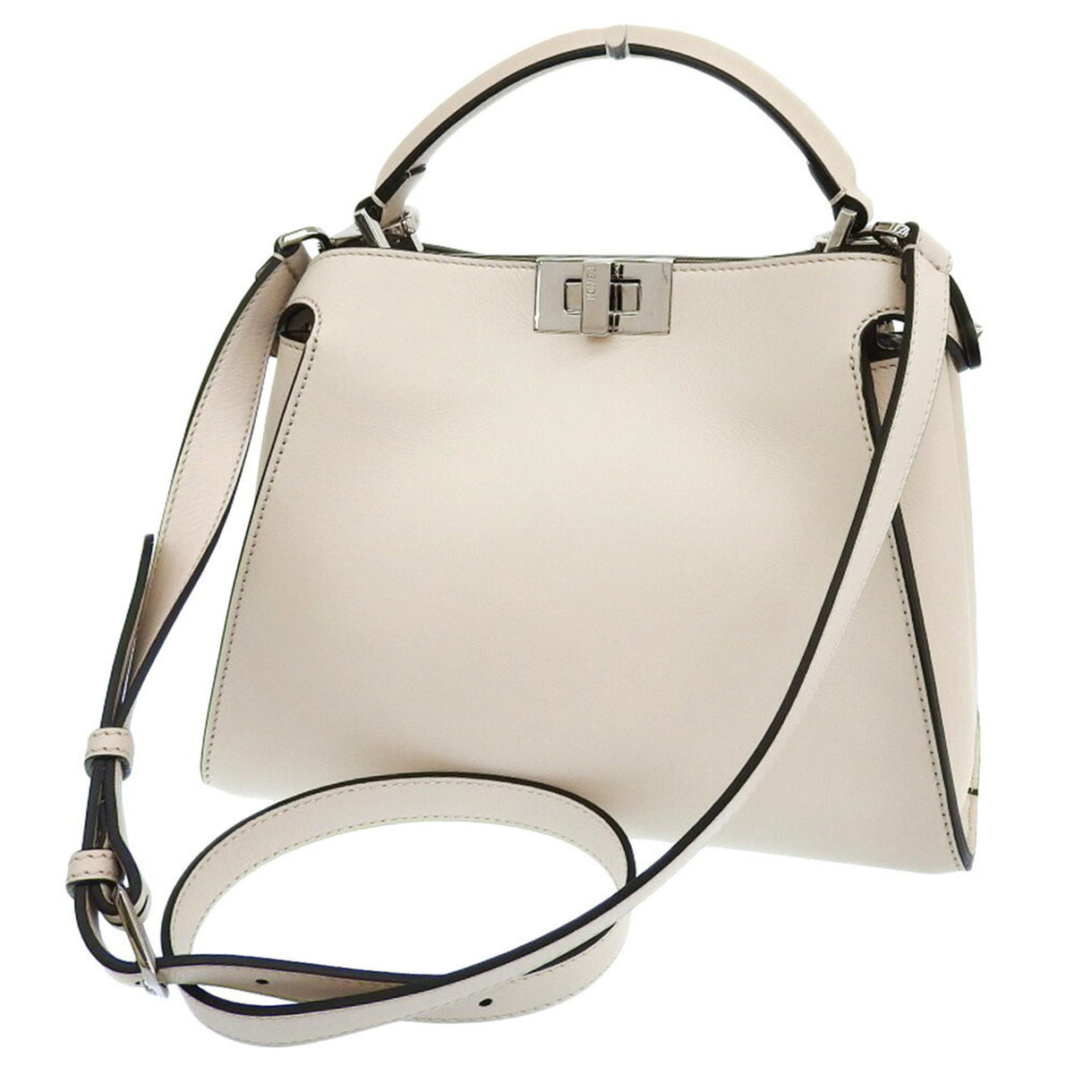 Fendi Peekaboo Cream Leather Handbag Shoulder Bag (Pre-Owned)