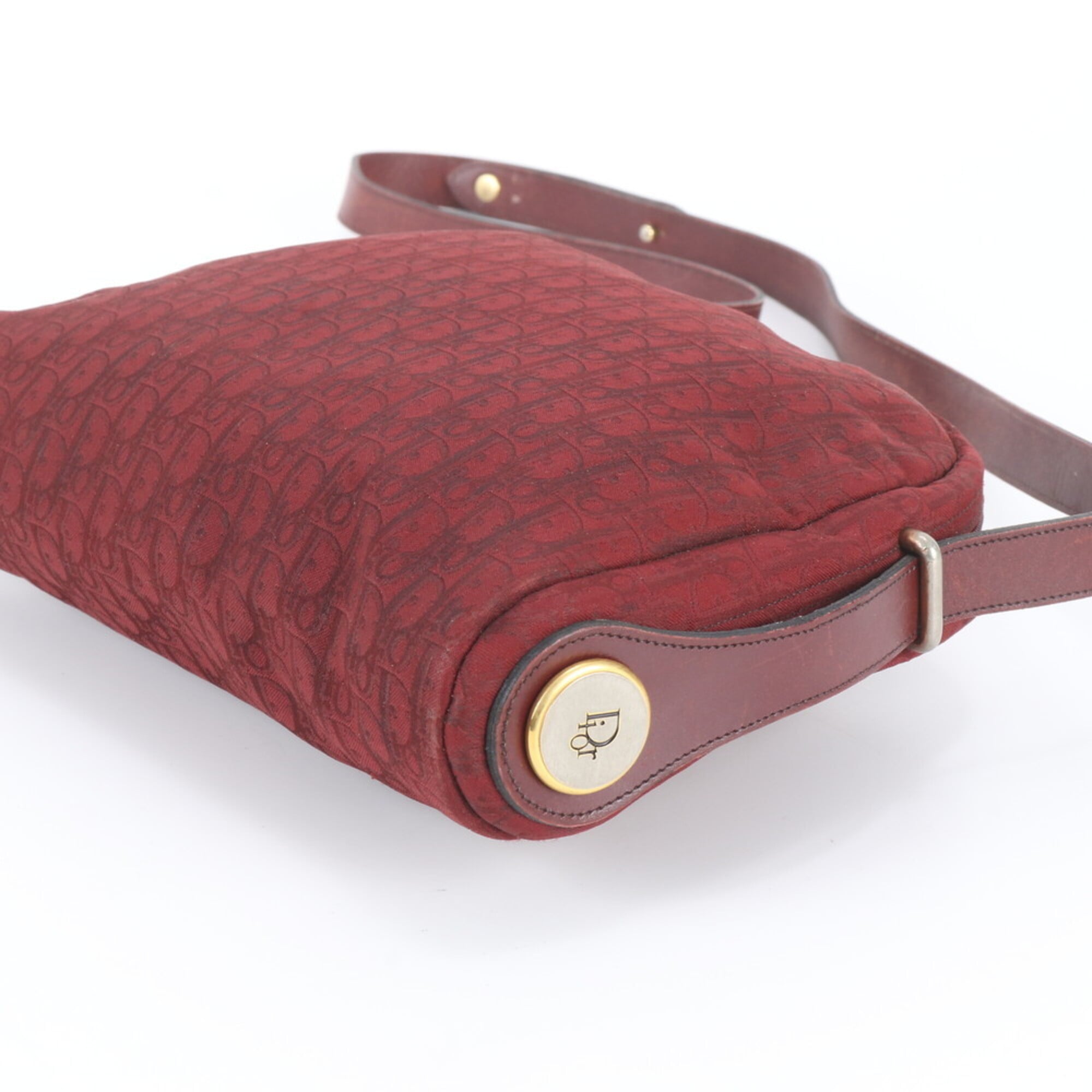 Christian Dior Red Color Wine Leather Canvas Crossbody Bag Shoulder Bag (Pre-Owned)