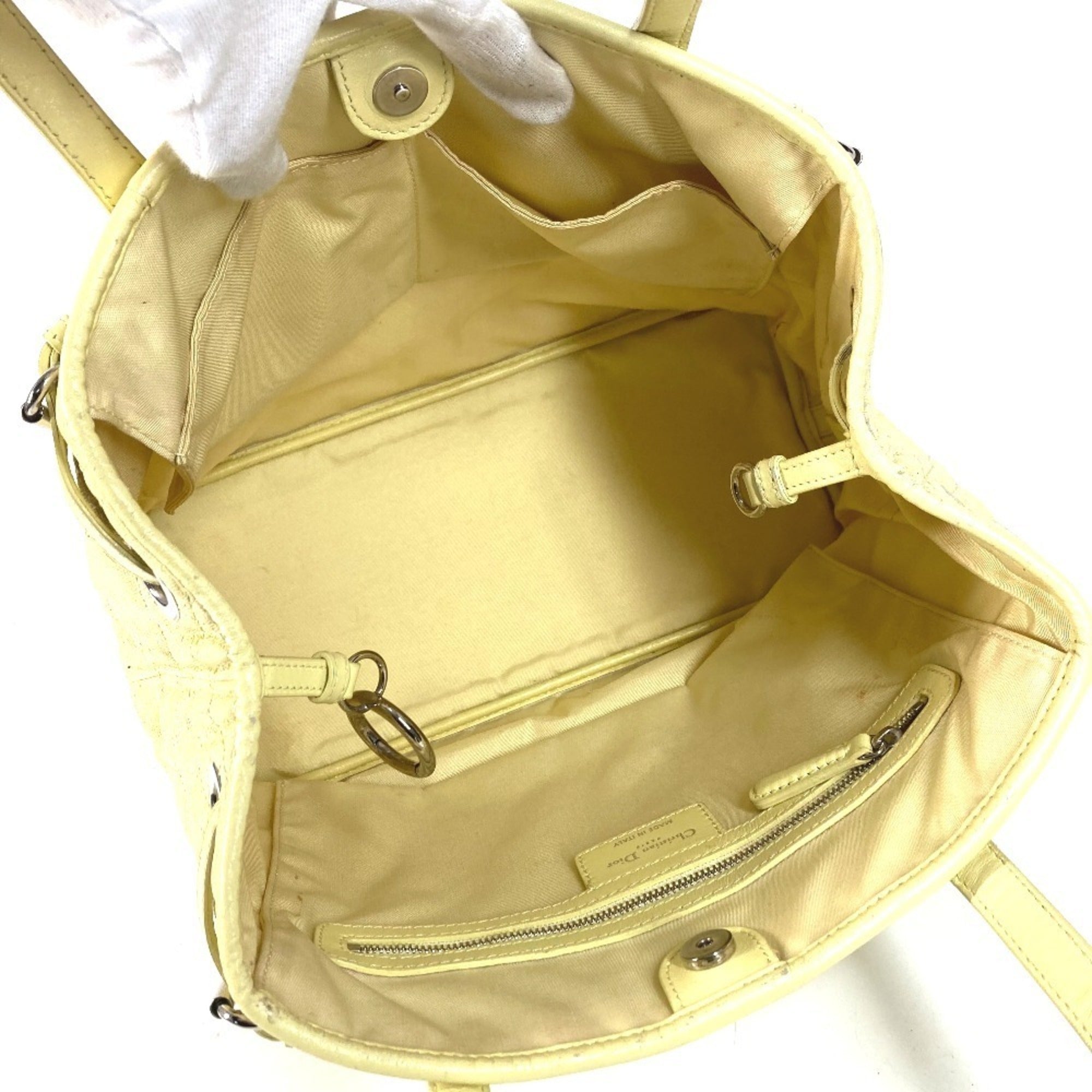Christian Dior Yellow Leather Coated Canvas Shoulder Bag Tote Bag (Pre-Owned)