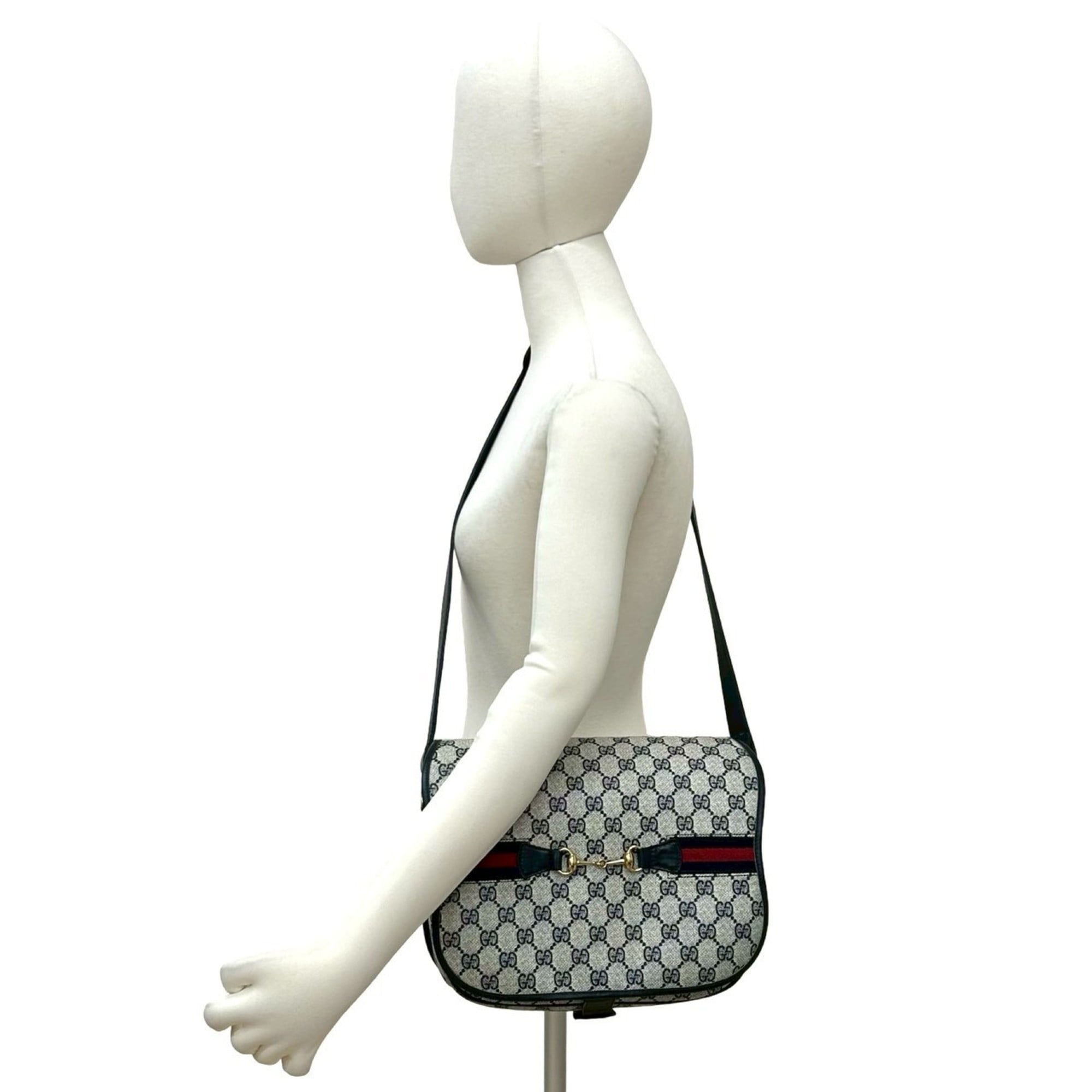 Gucci Navy Red Color Pvc Leather Shoulder Bag (Pre-Owned)