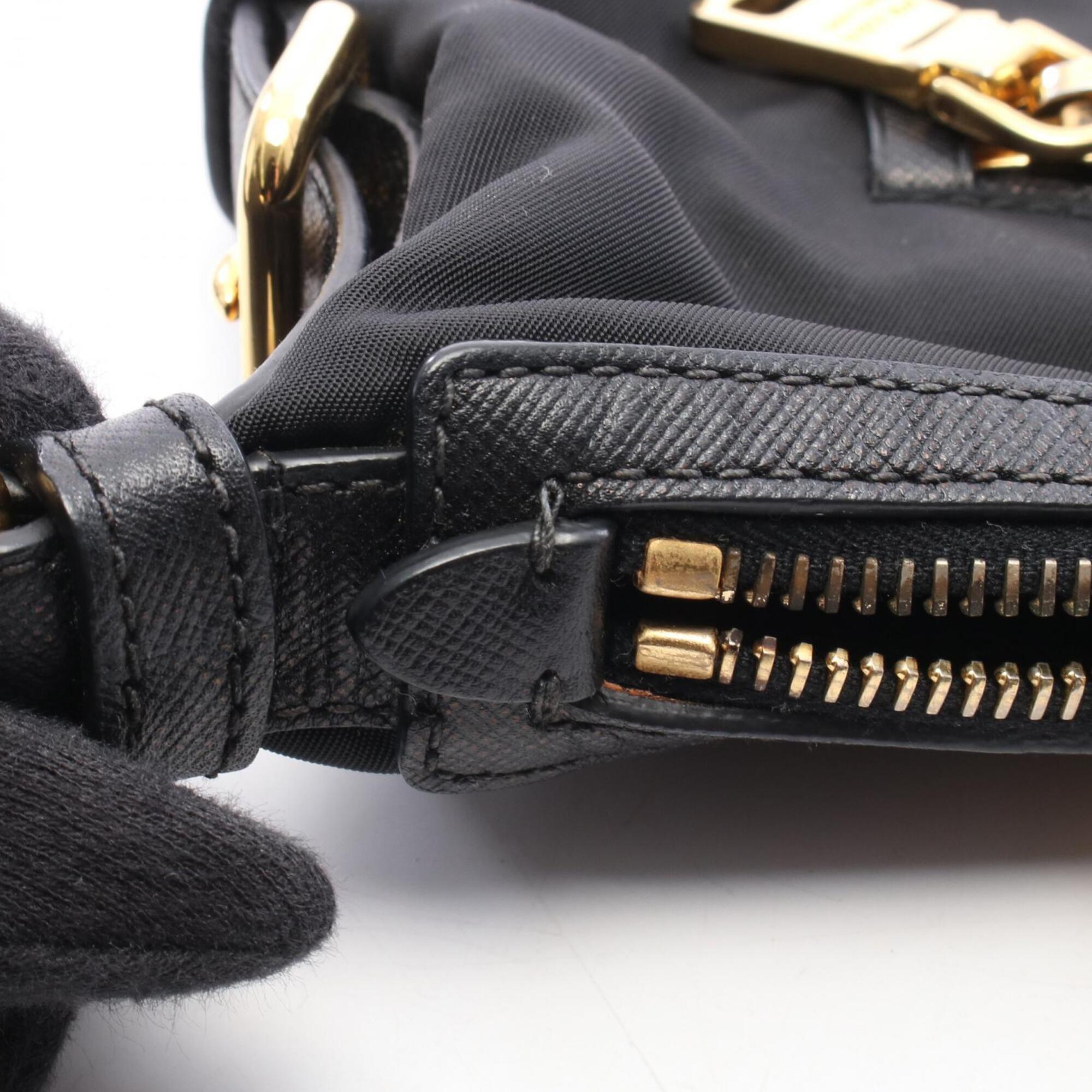 Prada Black Nylon Leather Handbag Shoulder Bag (Pre-Owned)