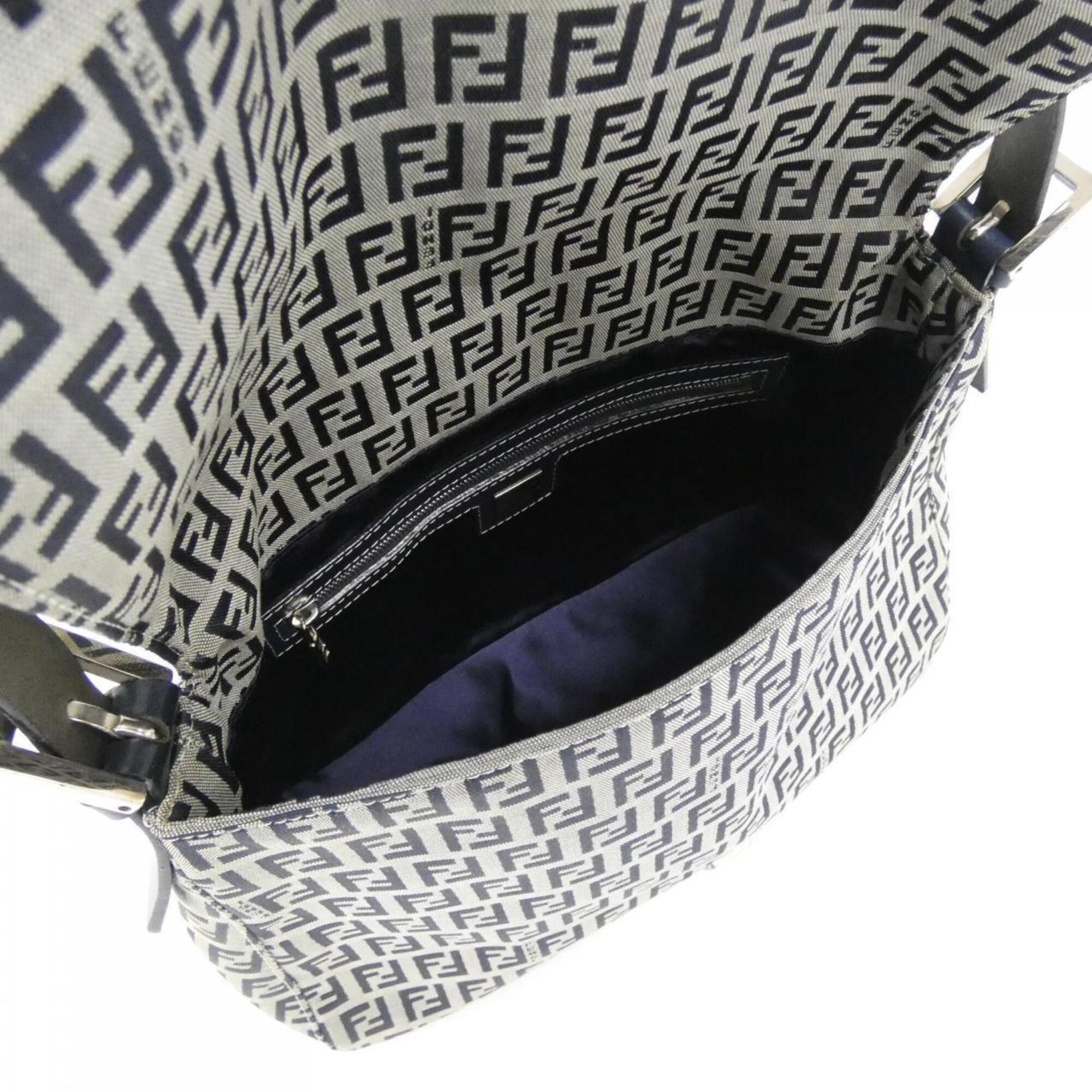 Fendi Gray Navy Canvas Shoulder Bag (Pre-Owned)