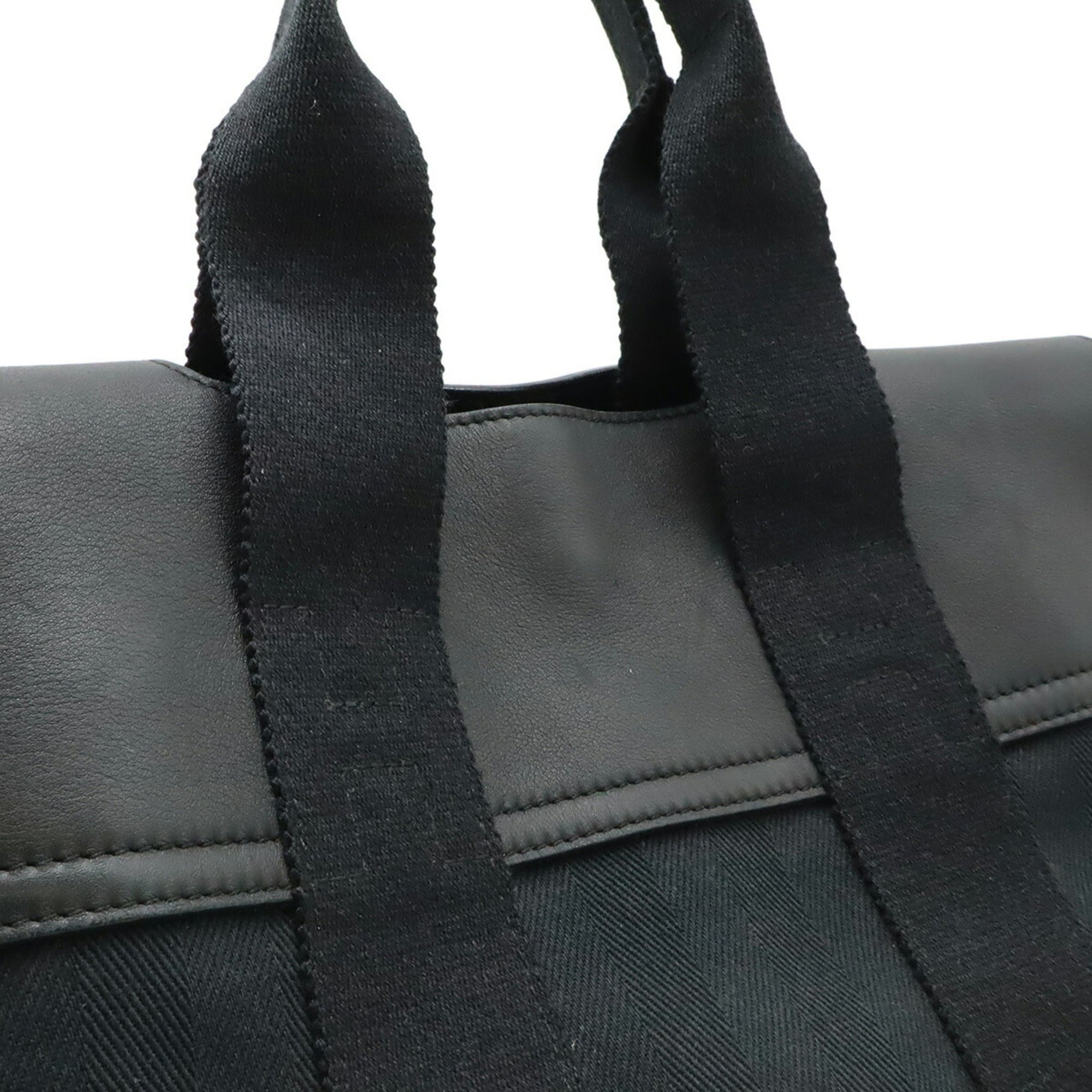 Hermes Valparaiso Black Toile Chevron Leather Handbag Tote Bag (Pre-Owned)