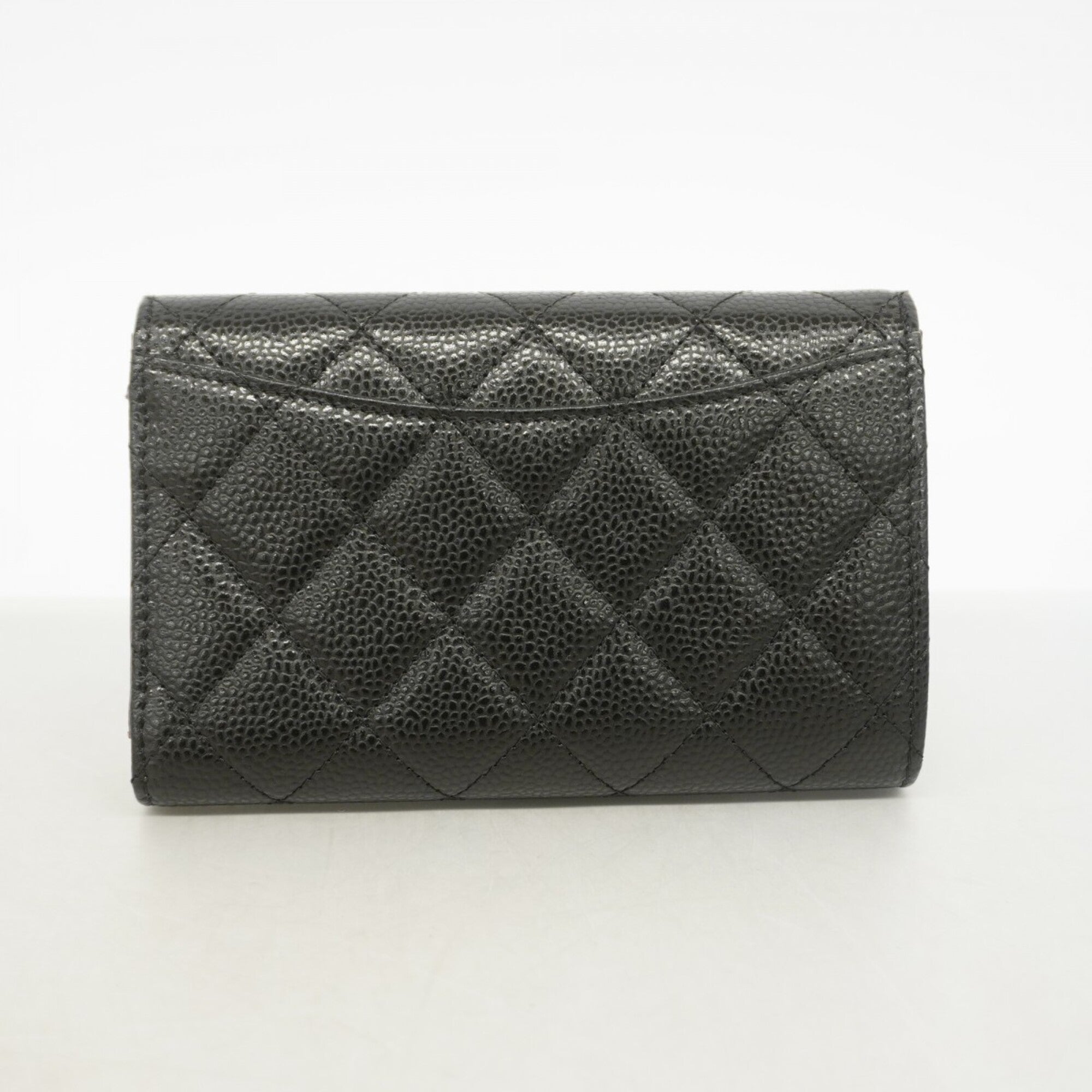 Chanel Black Grained Calfskin Wallet (Tri-Fold) (Pre-Owned)
