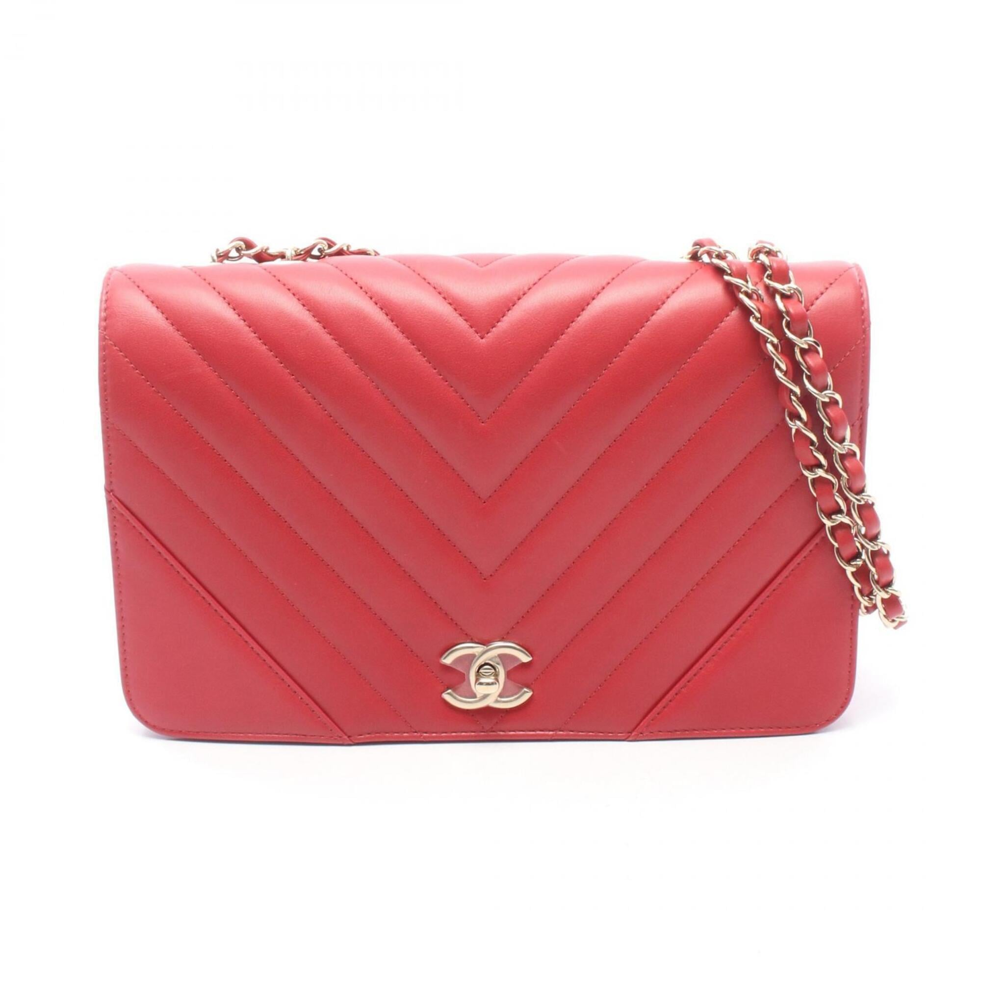 Chanel Red Color Leather Handbag Shoulder Bag (Pre-Owned)