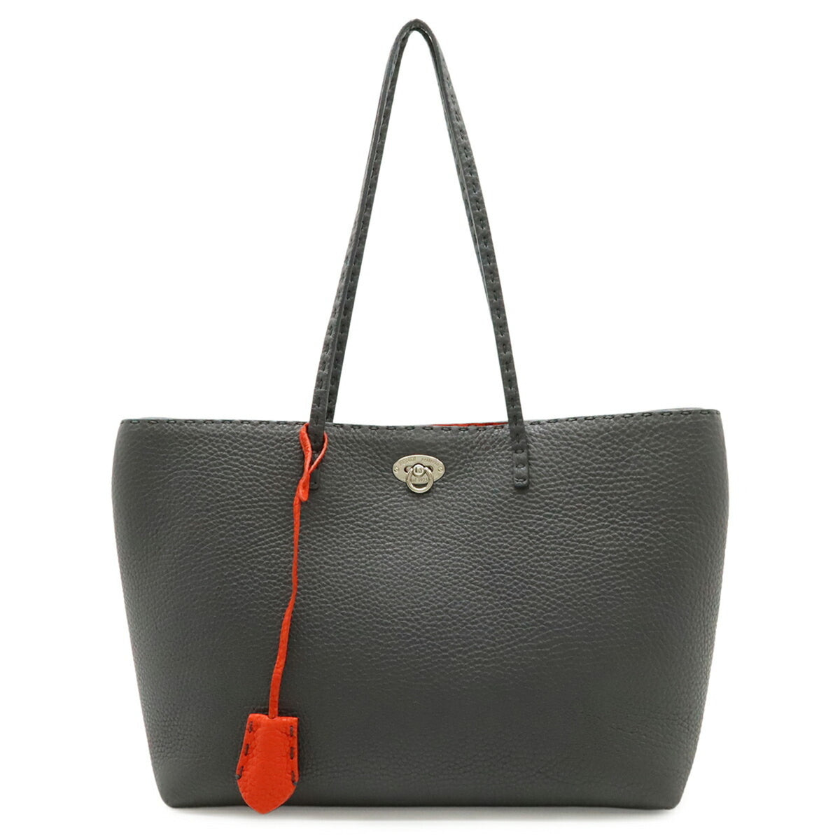 Fendi Selleria Gray Red Color Leather Shoulder Bag Tote Bag (Pre-Owned)