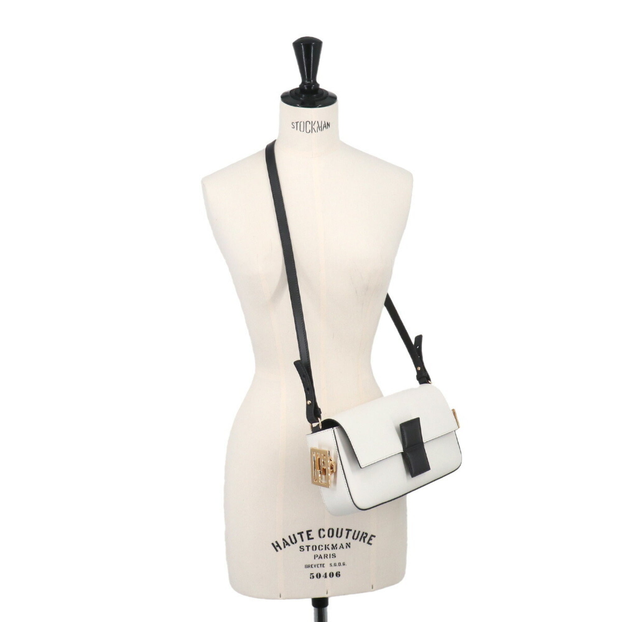 Fendi Black White Leather Handbag (Pre-Owned)