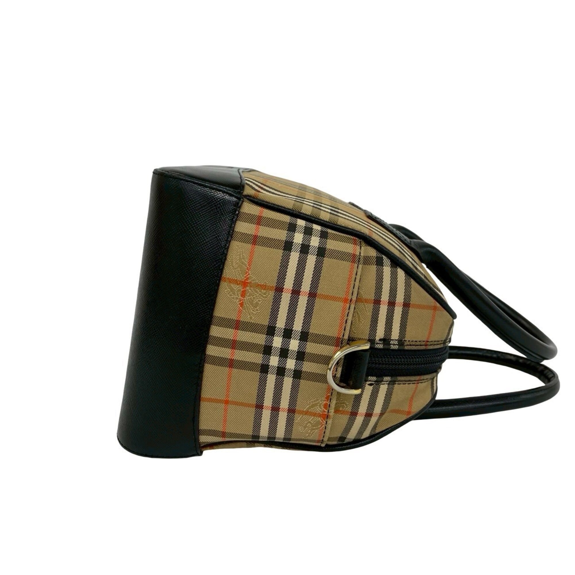 Burberry Beige Black Canvas Leather Handbag Shoulder Bag (Pre-Owned)