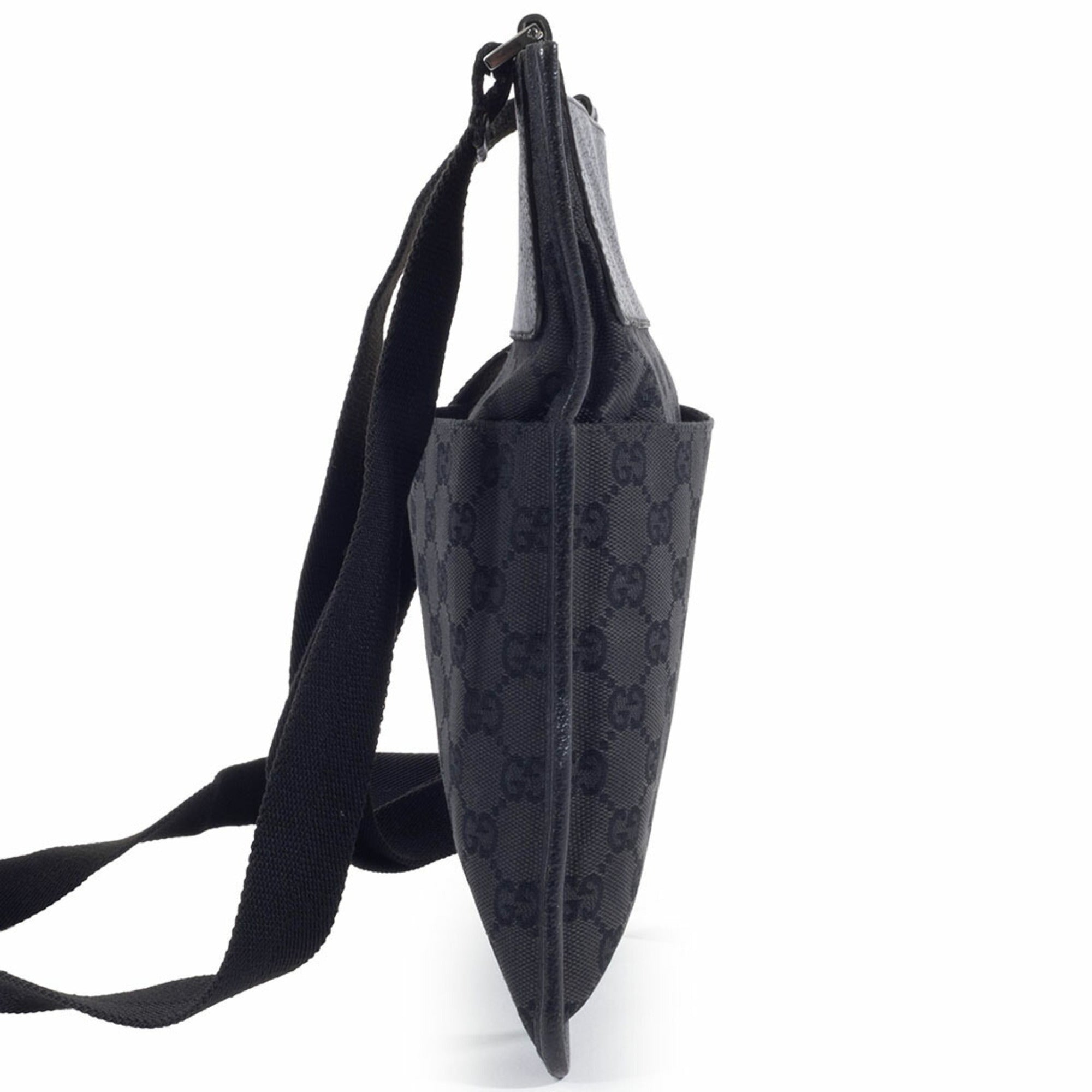 Gucci Gg Canvas Black Gg Canvas Leather Shoulder Bag (Pre-Owned)