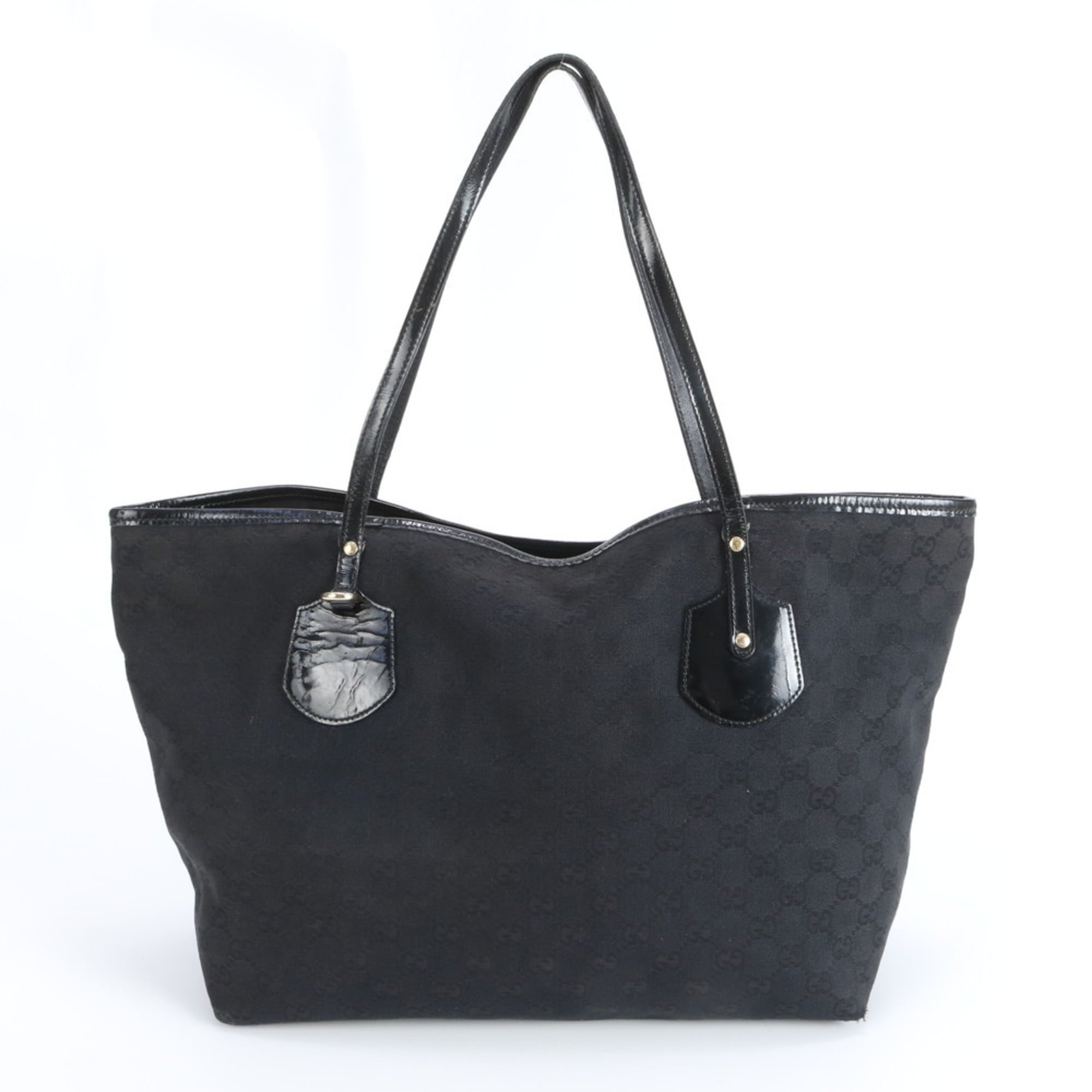 Gucci Black Leather Canvas Tote Bag (Pre-Owned)