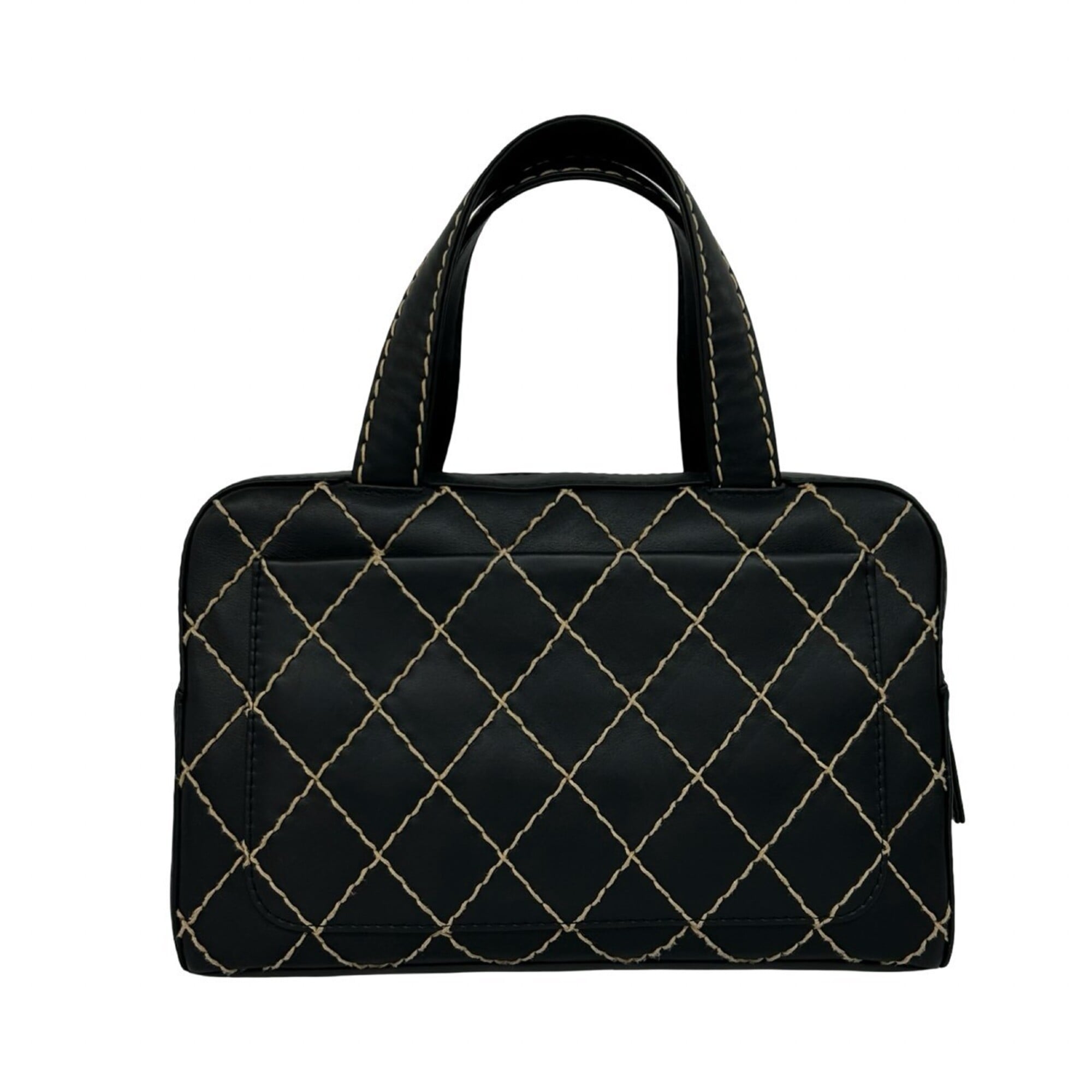 Chanel Black Leather Boston Bag Handbag (Pre-Owned)