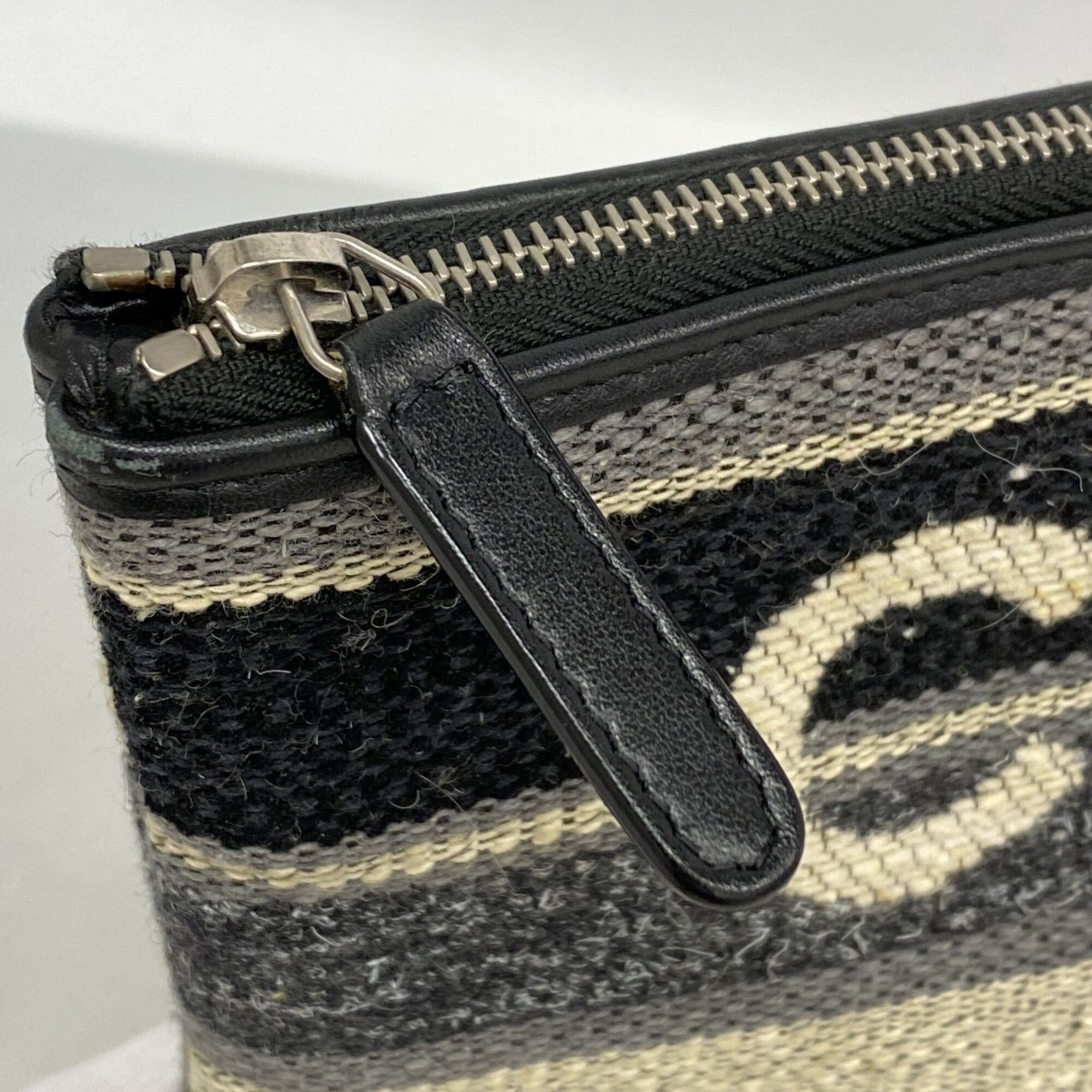 Chanel Black Gray Canvas Clutch Bag (Pre-Owned)