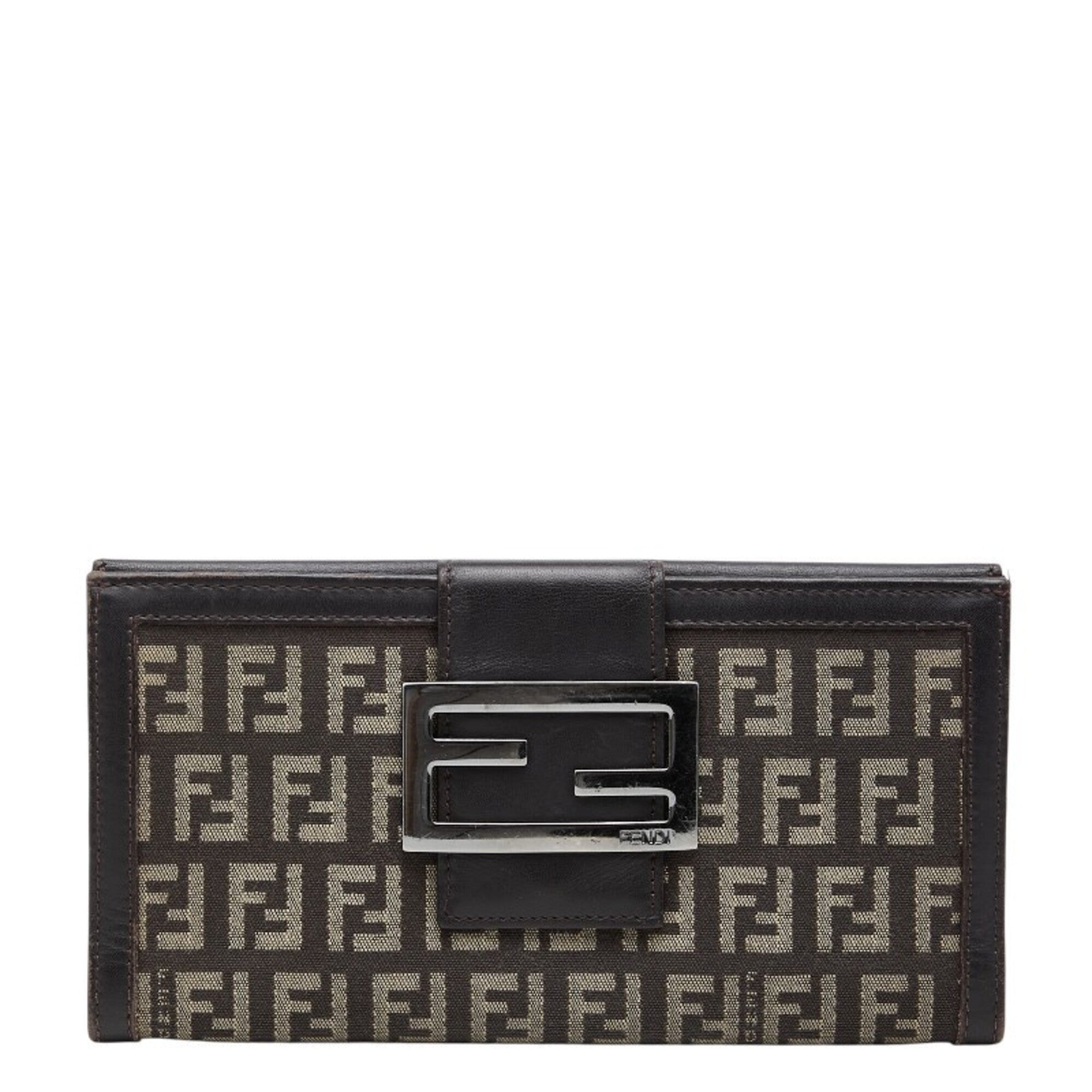 Fendi Brown Canvas Leather Long Wallet (Bi-Fold) (Pre-Owned)
