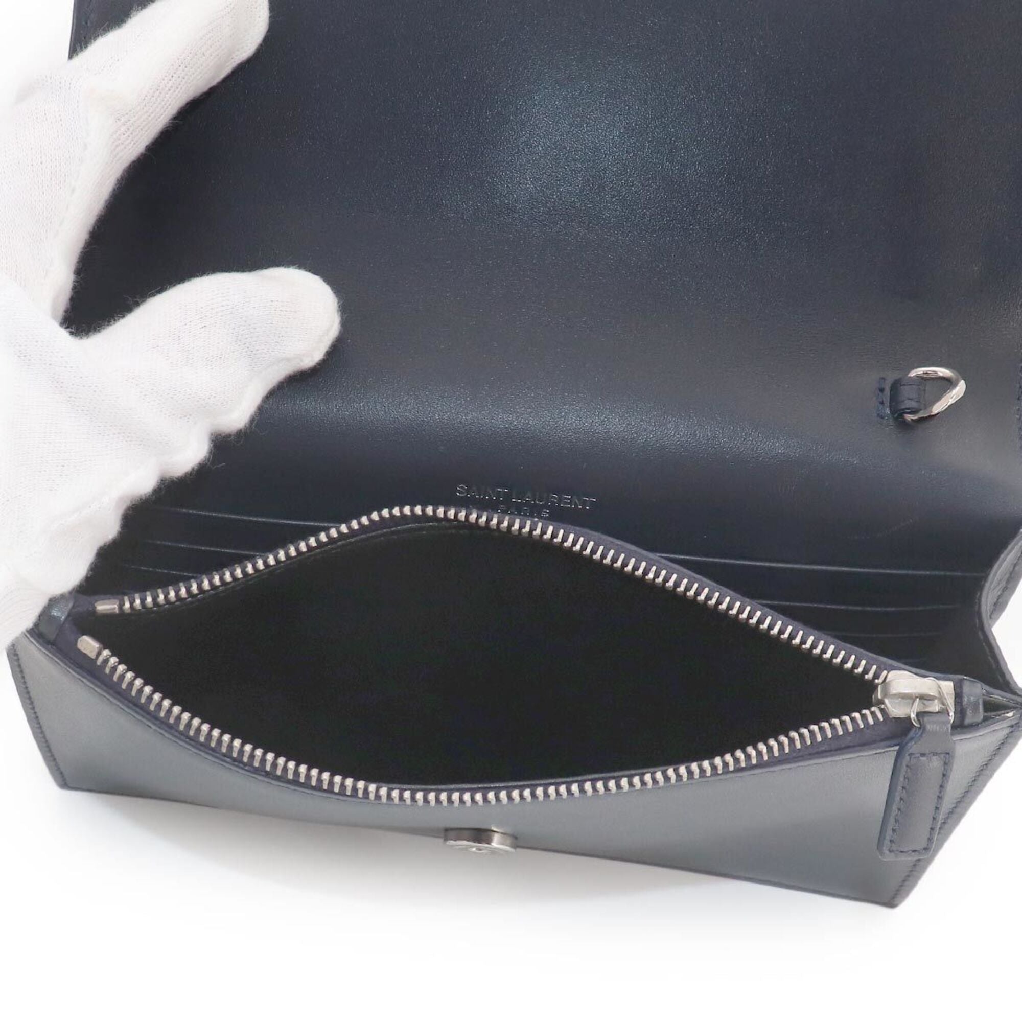Saint Laurent Navy Leather Chain/Shoulder Wallet (Pre-Owned)
