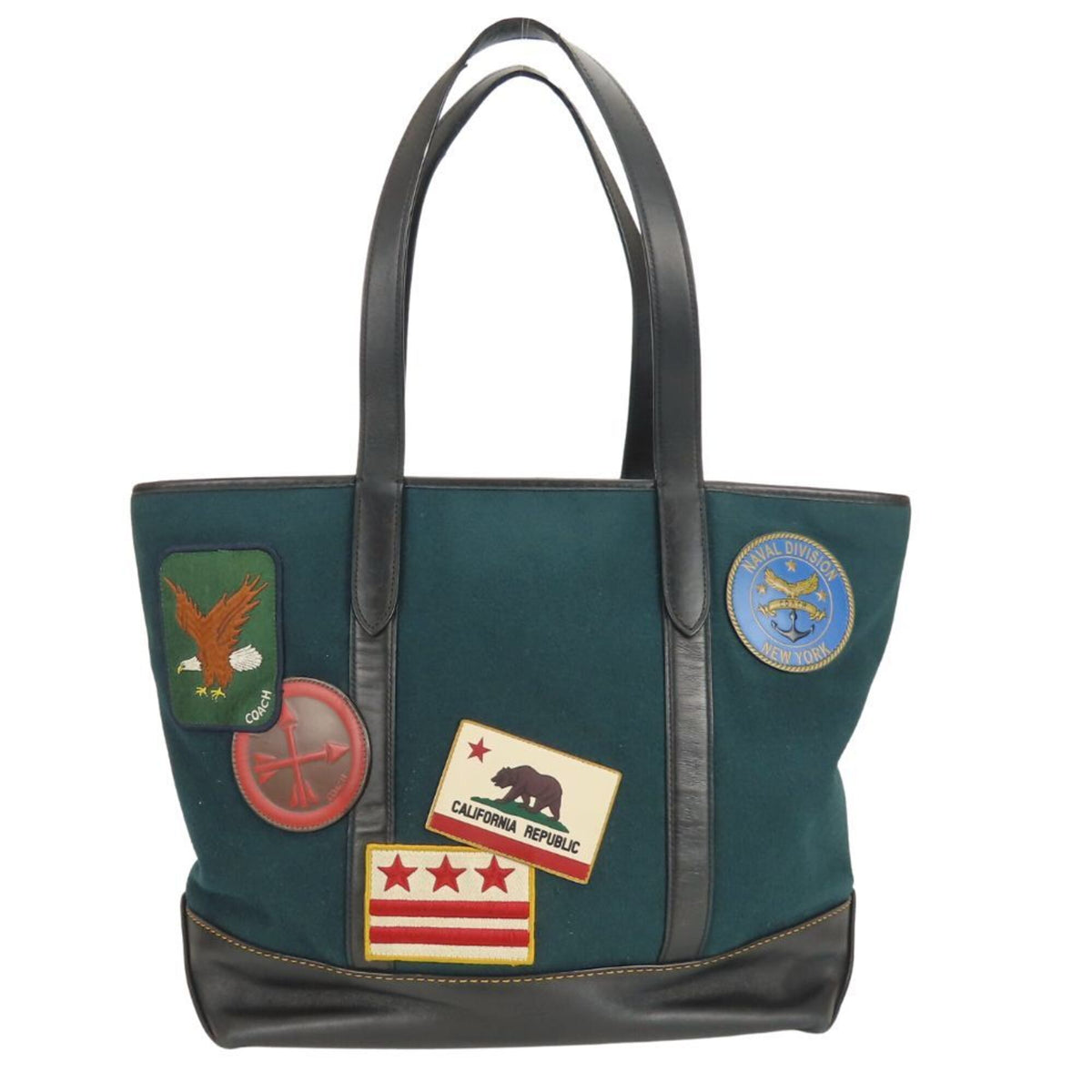 Coach Black Green Felt Leather Tote Bag (Pre-Owned)