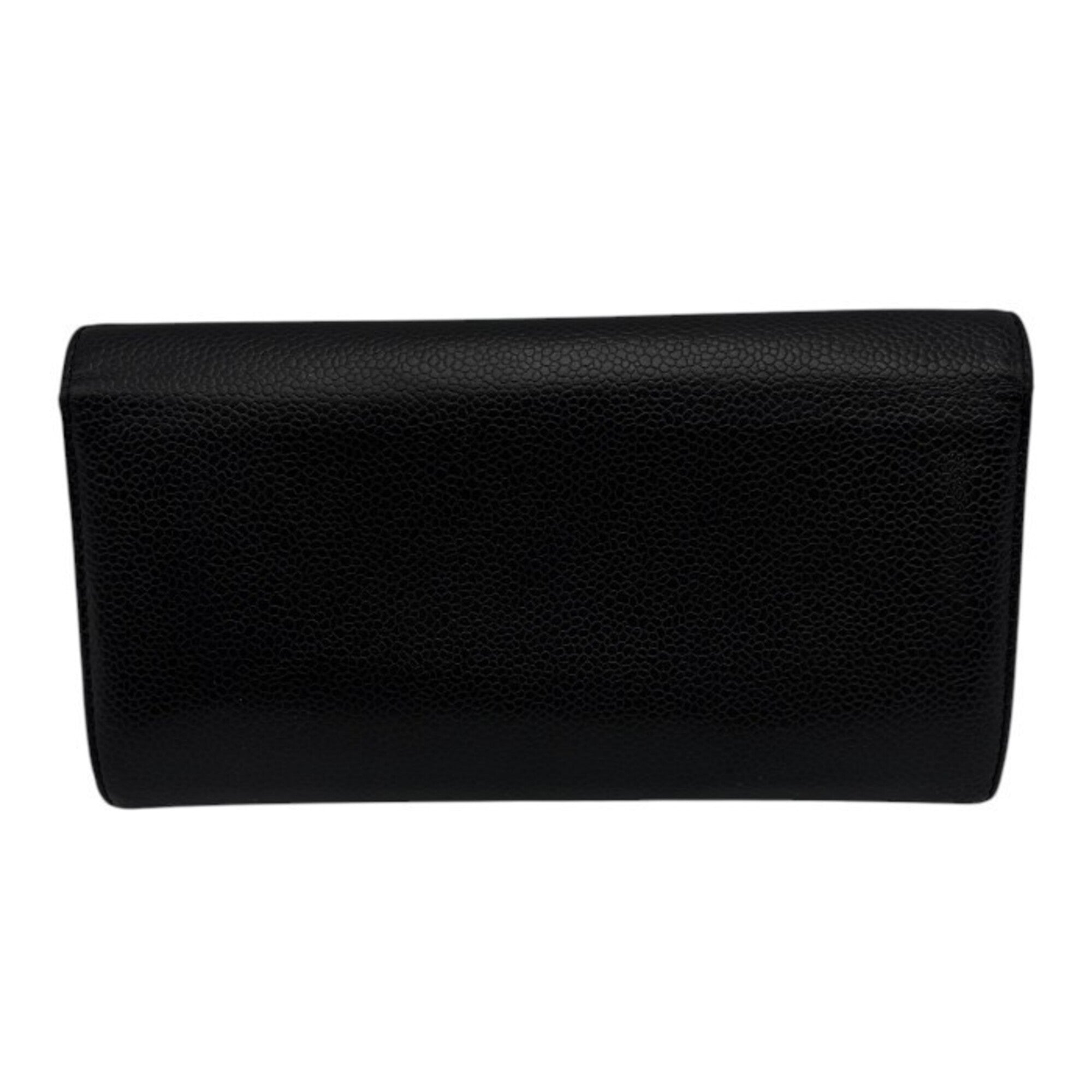 Chanel Black Leather Long Wallet (Bi-Fold) (Pre-Owned)