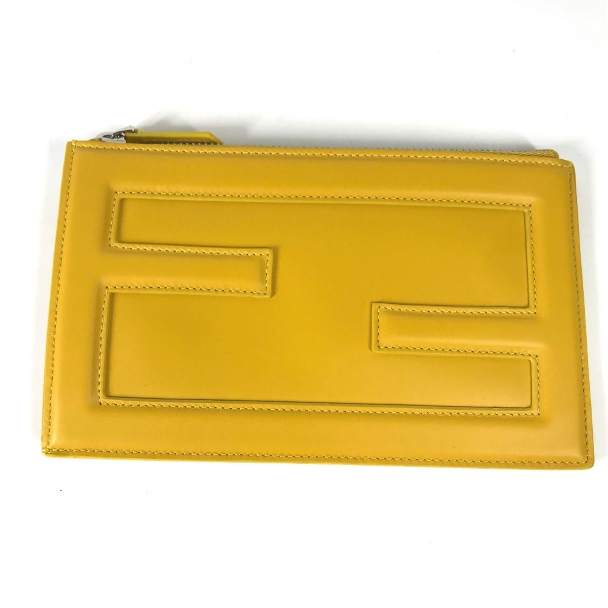 Fendi Yellow Leather Clutch Bag Pouch (Pre-Owned)