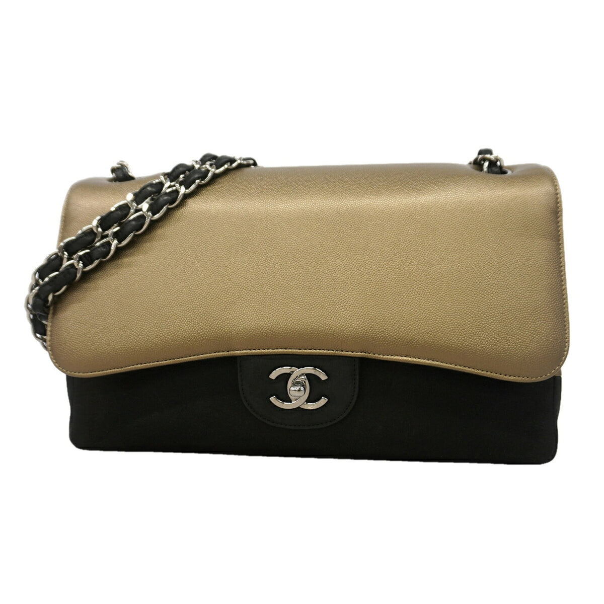 Chanel Black Khaki Grained Calfskin Leather Shoulder Bag (Pre-Owned)