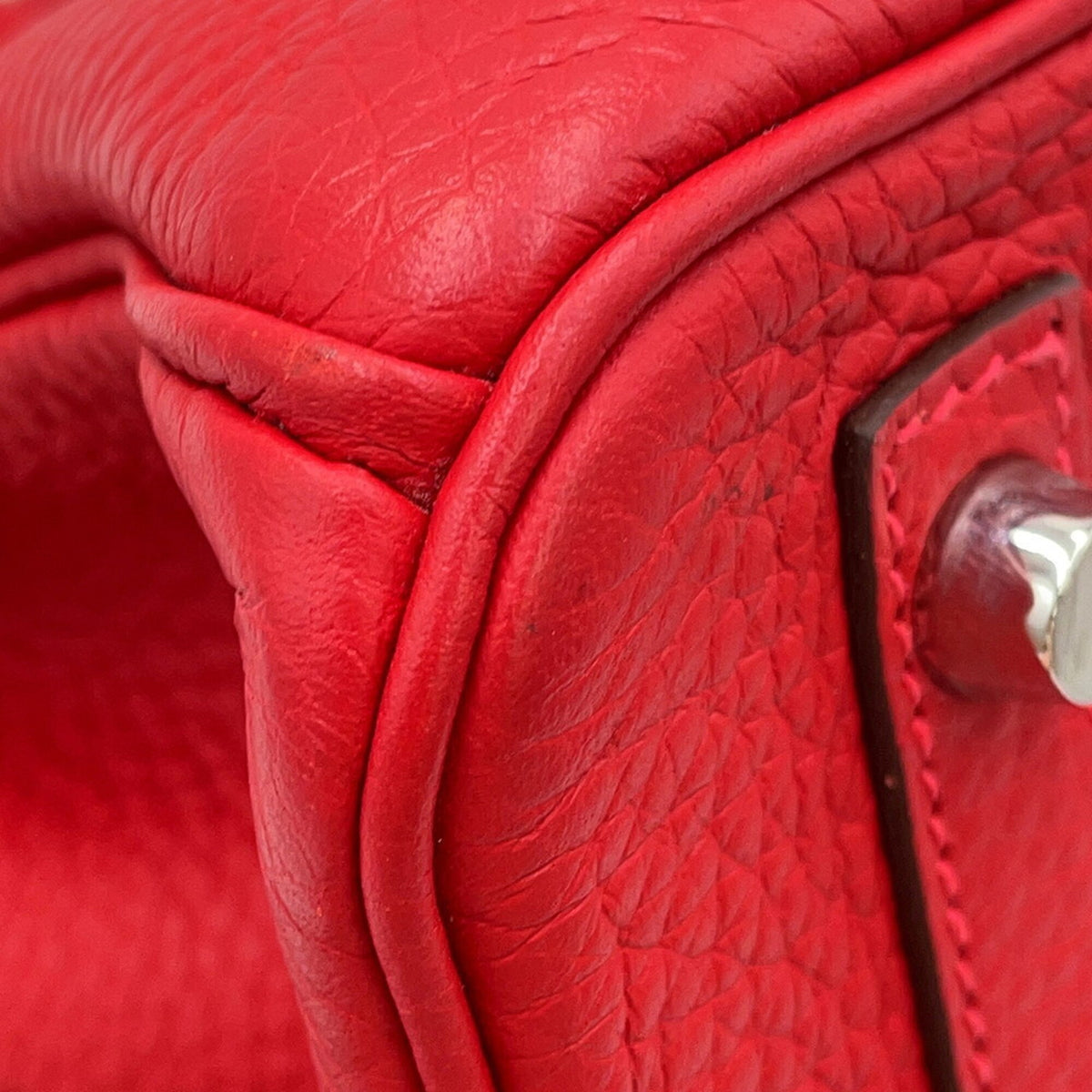 Hermes Rouge Casaque Taurillon Clemence Leather Handbag (Pre-Owned)