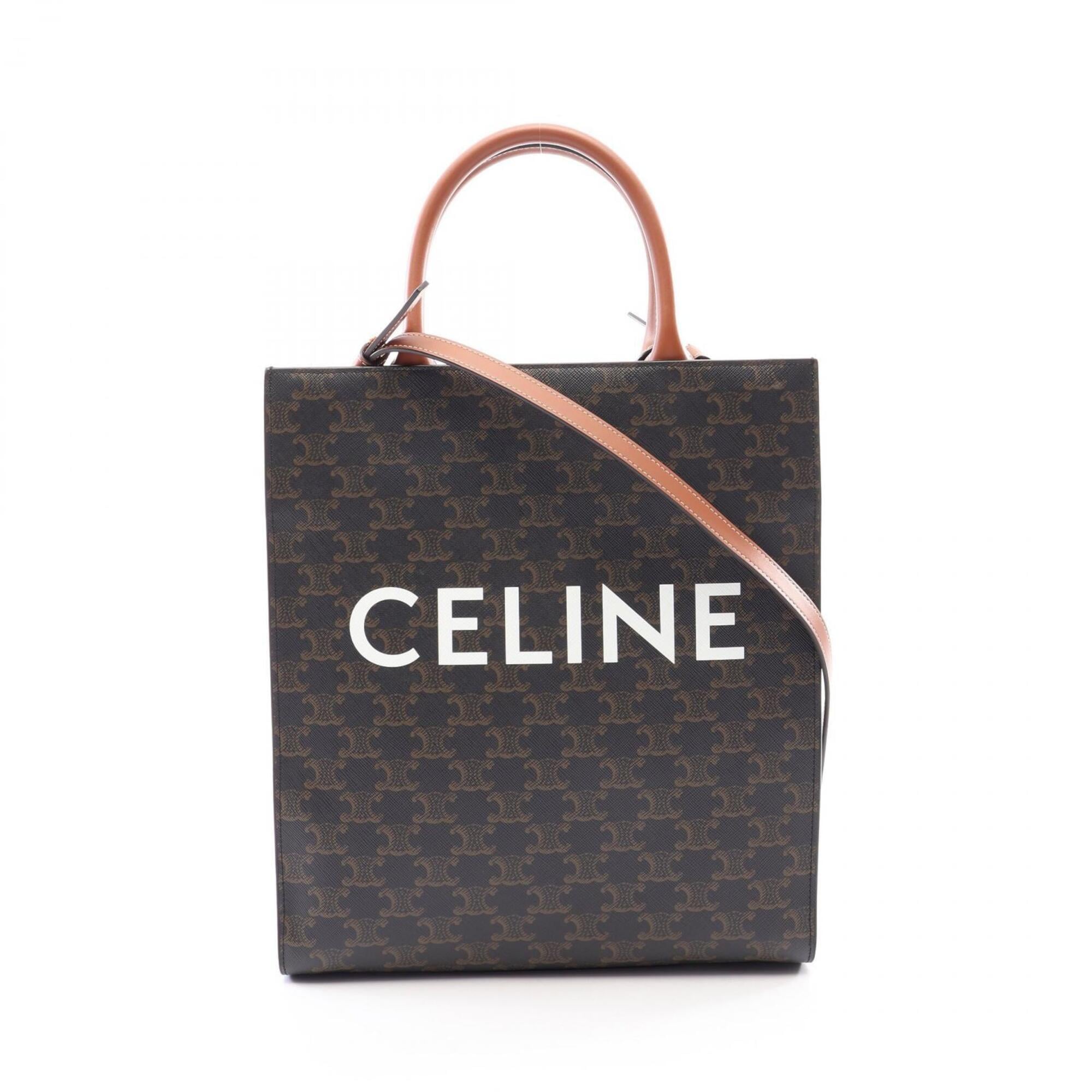 Celine Black Brown Coated Canvas Leather Handbag Tote Bag (Pre-Owned)
