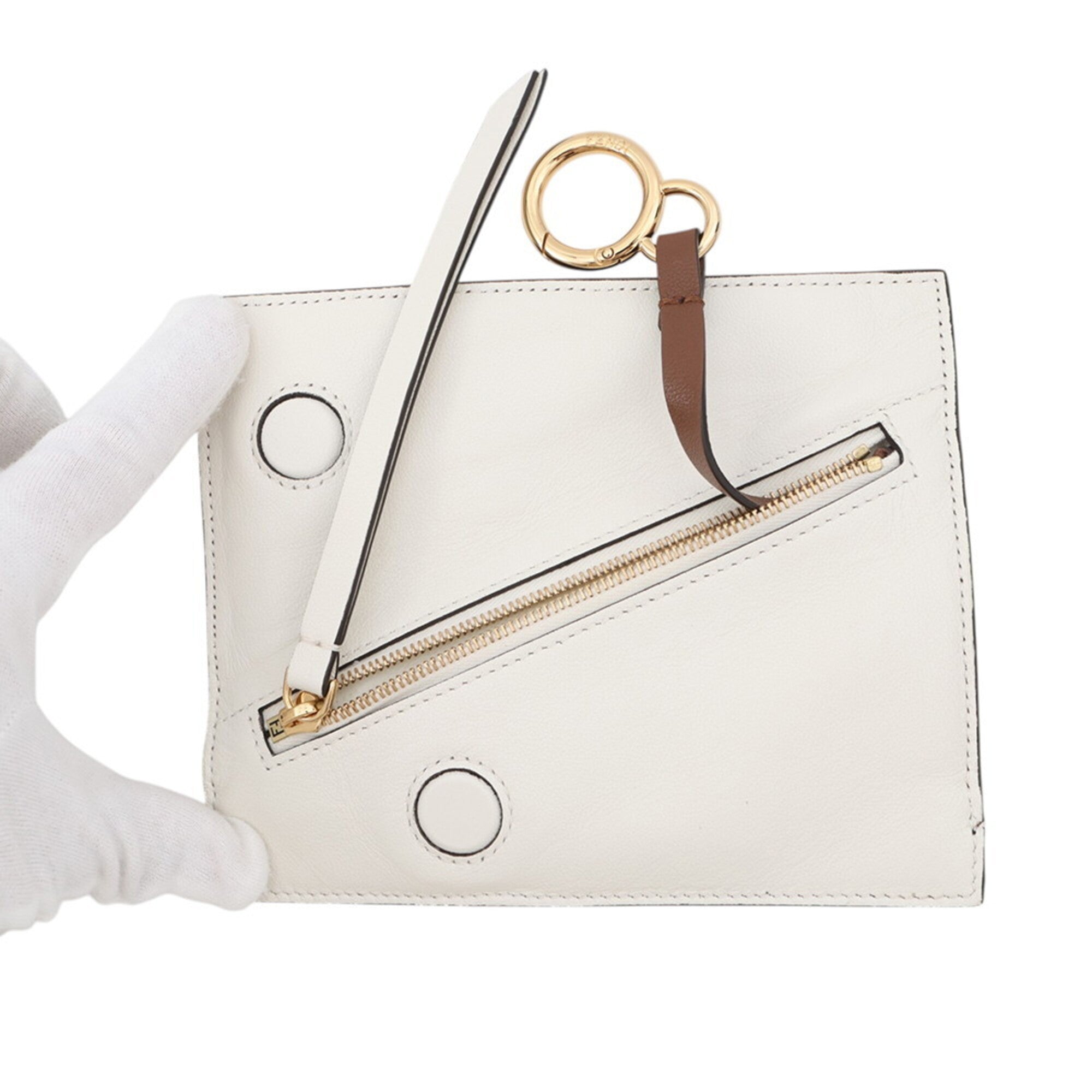 Fendi Brown Ivory Leather Handbag Pochette Pouch (Pre-Owned)
