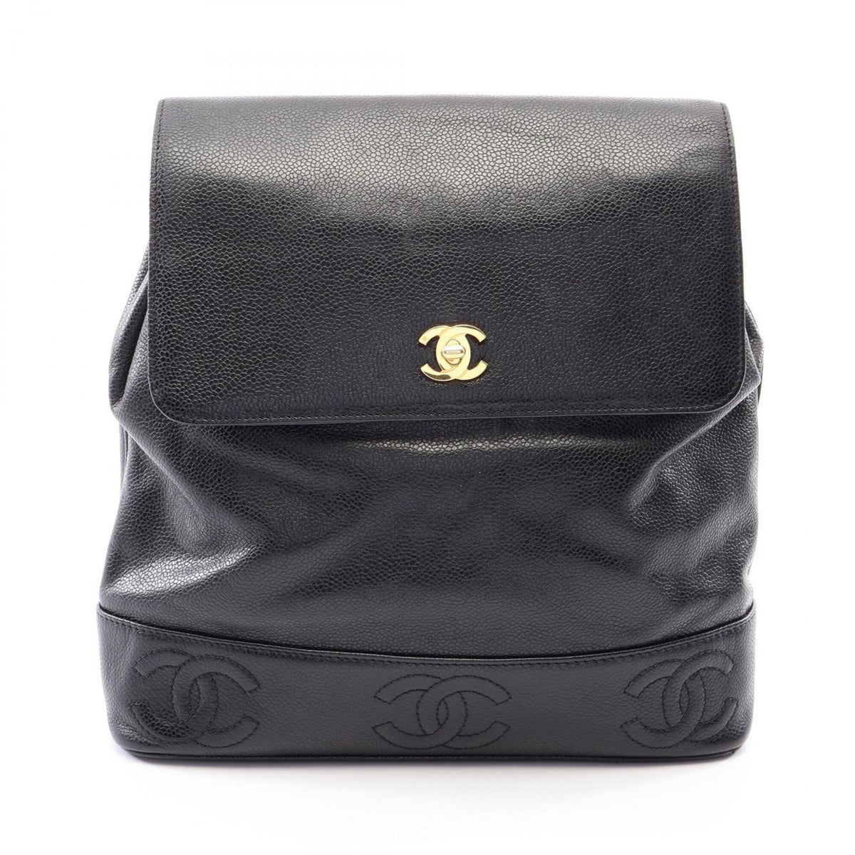 Chanel Black Grained Calfskin Backpack Handbag (Pre-Owned)