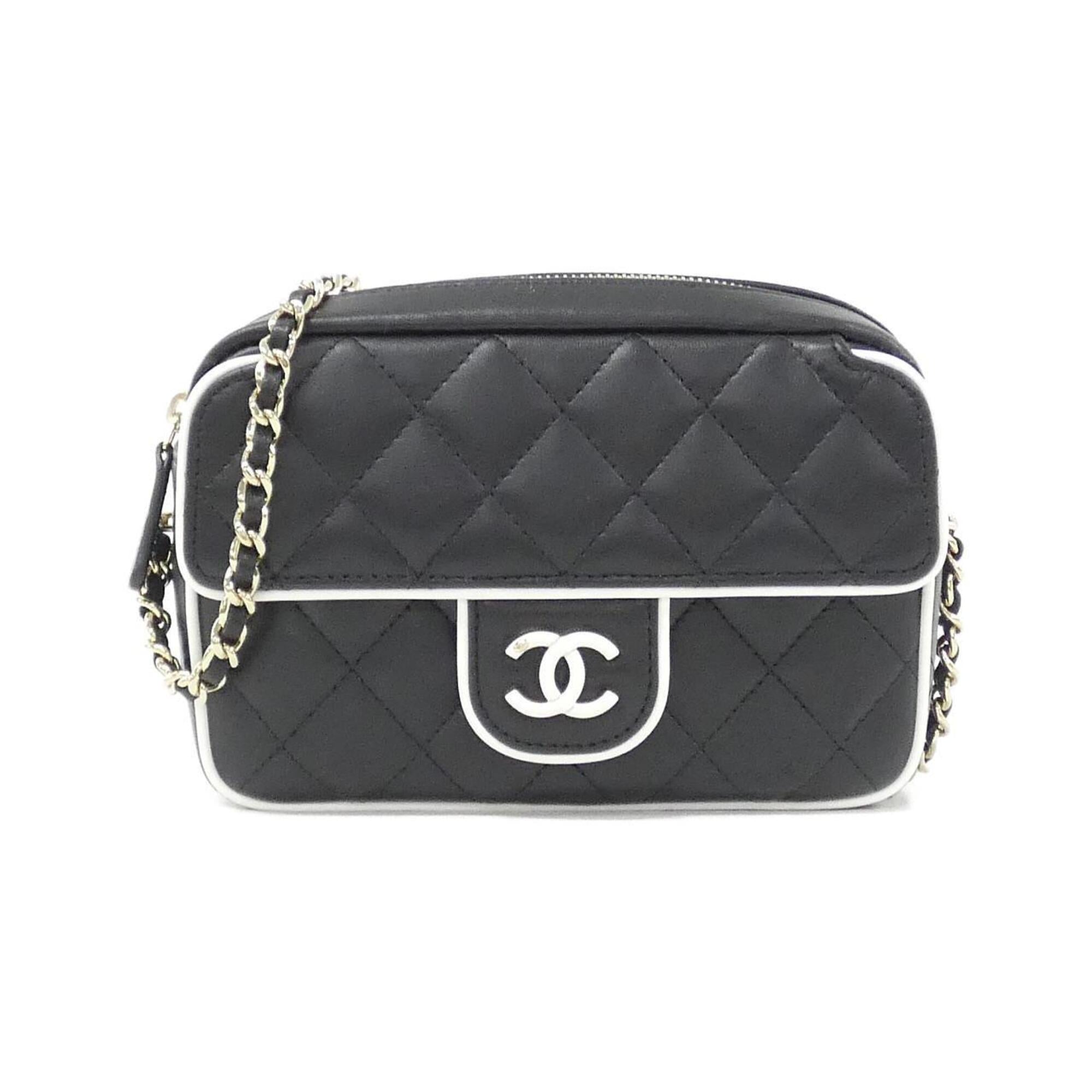 Chanel Black White Leather Handbag Shoulder Bag (Pre-Owned)