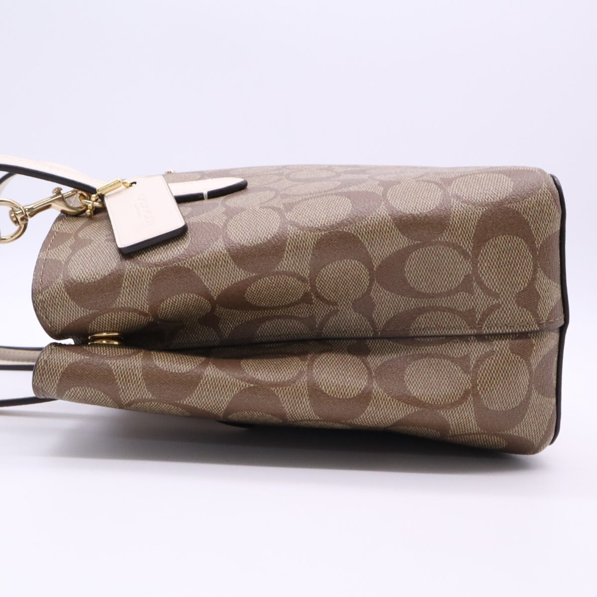 Coach Beige White Signature Line Handbag (Pre-Owned)