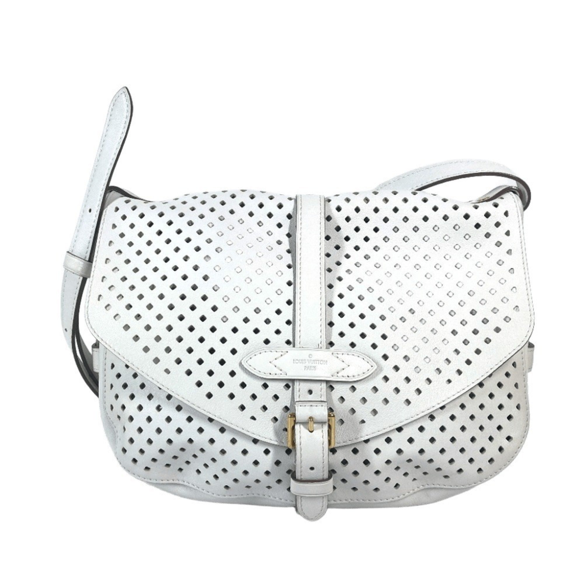 Louis Vuitton White Leather Messenger Bag Shoulder Bag (Pre-Owned)