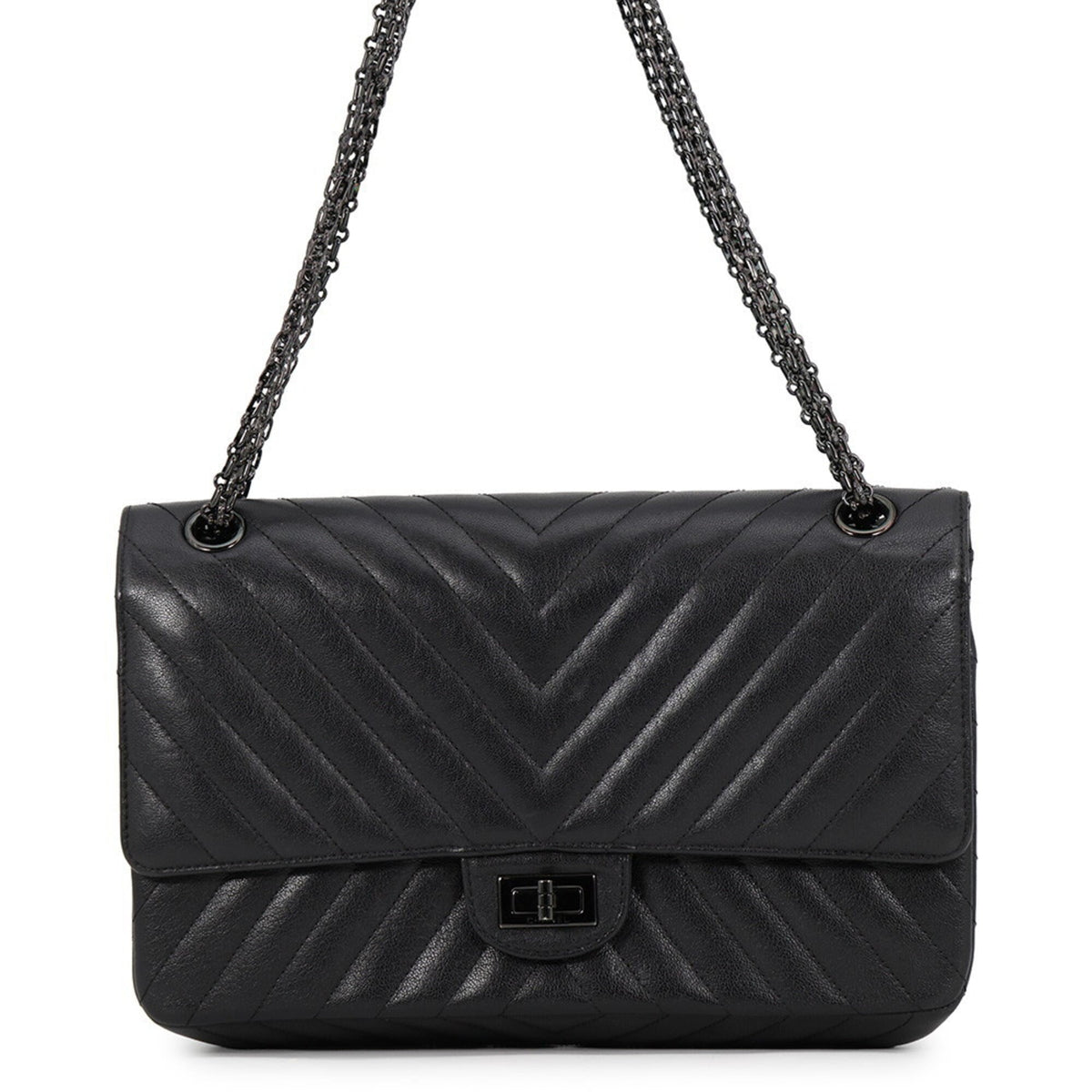 Chanel 2.55 Black Leather Handbag Shoulder Bag (Pre-Owned)