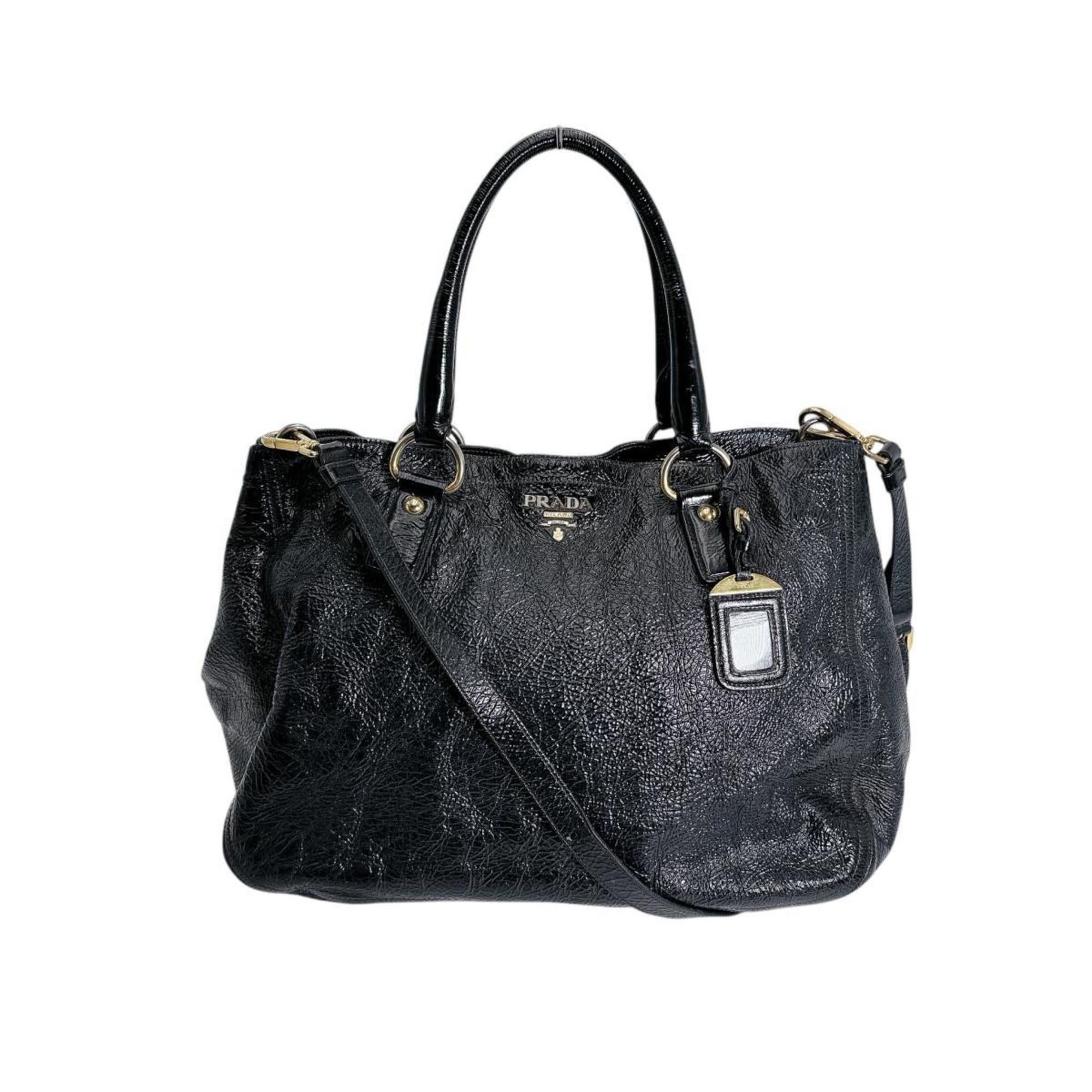 Prada Black Patent Leather Shoulder Bag Tote Bag (Pre-Owned)