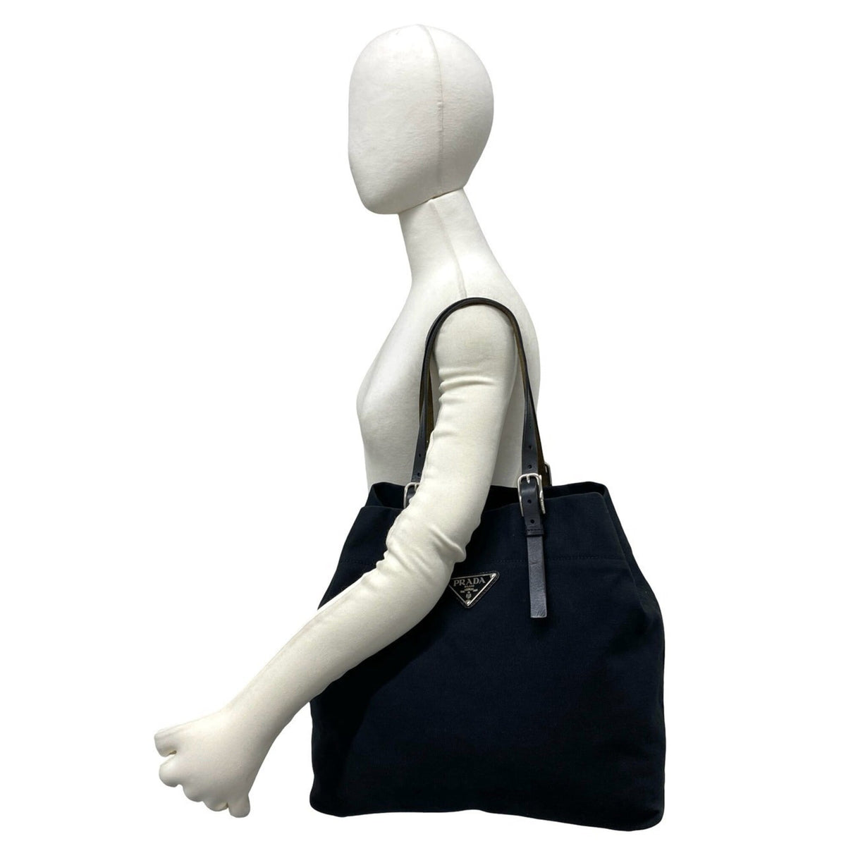 Prada Black Canvas Leather Handbag Shoulder Bag Tote Bag (Pre-Owned)