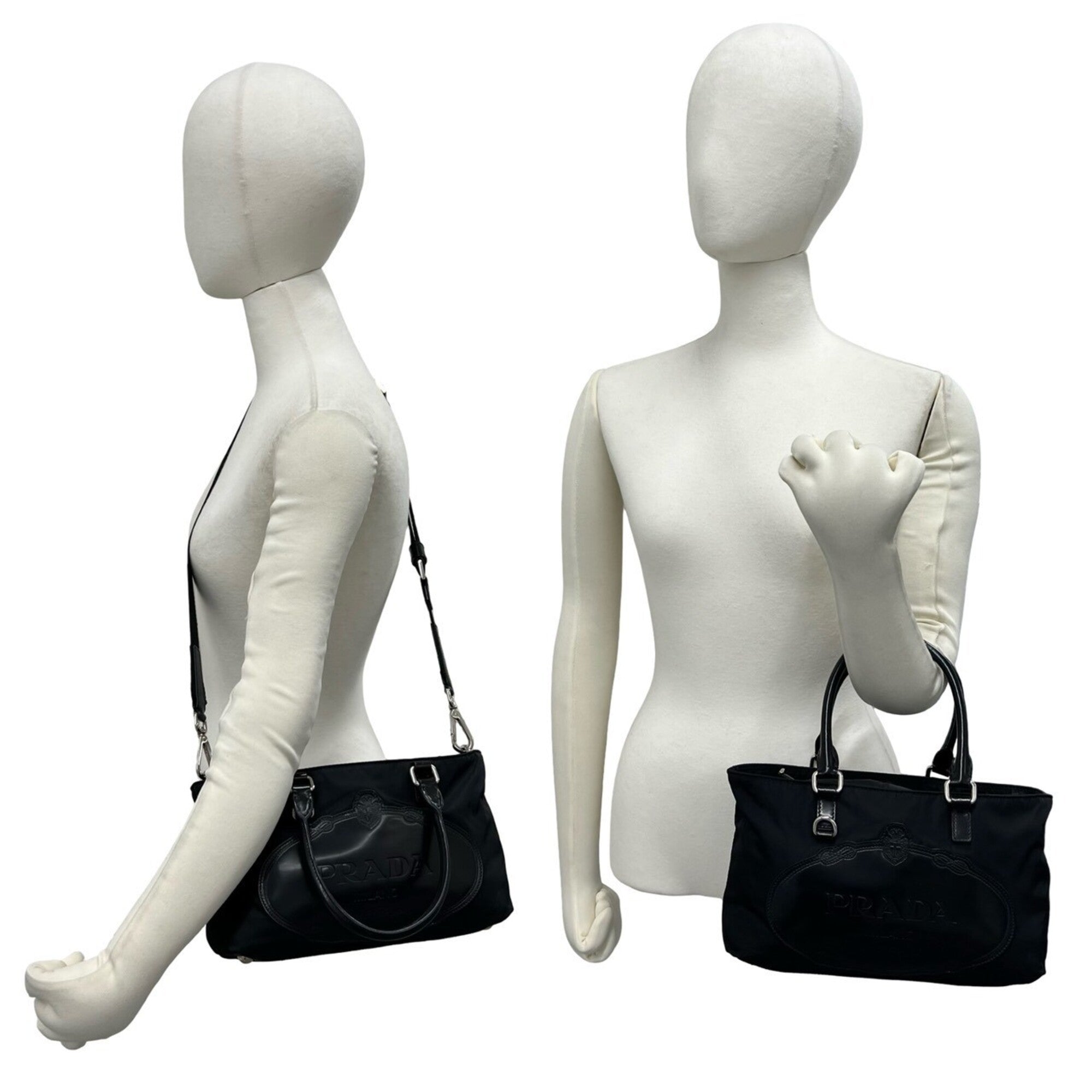 Prada Black Nylon Leather Handbag Shoulder Bag Tote Bag (Pre-Owned)