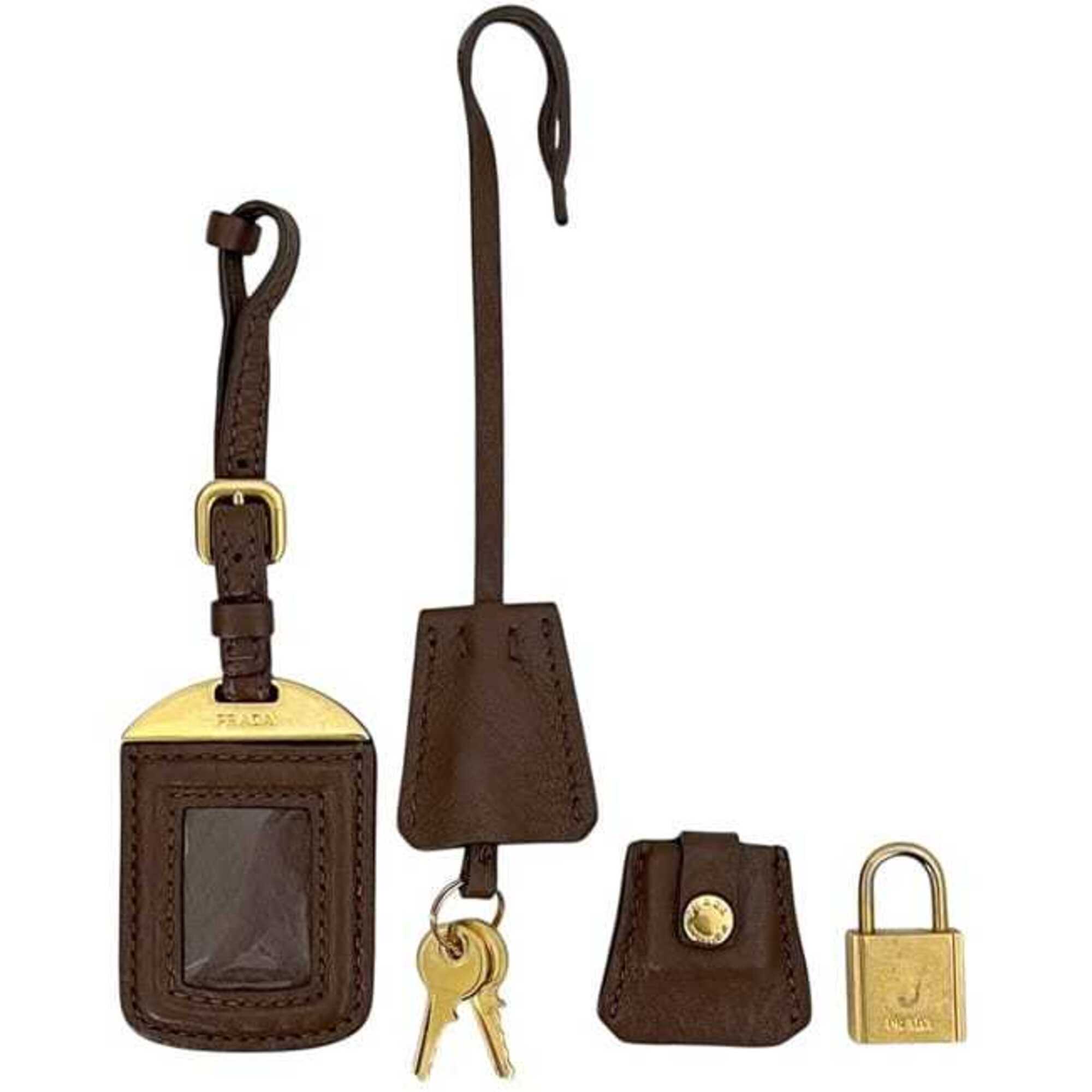Prada Brown Leather Boston Bag Handbag (Pre-Owned)