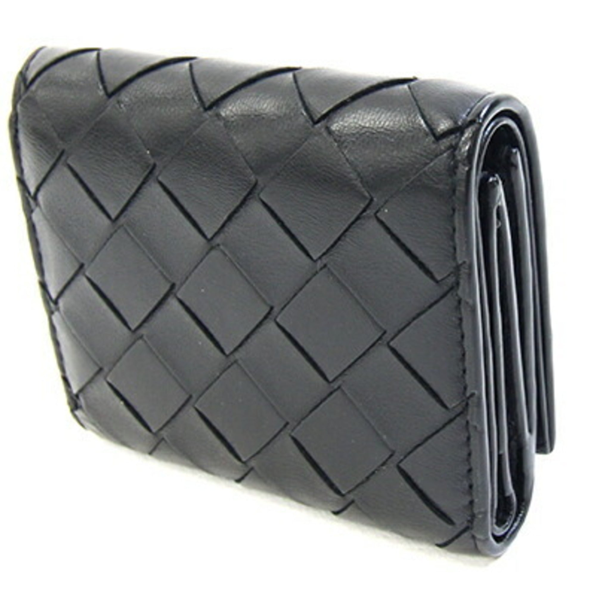 Bottega Veneta Intrecciato Black Leather Wallet (Tri-Fold) (Pre-Owned)