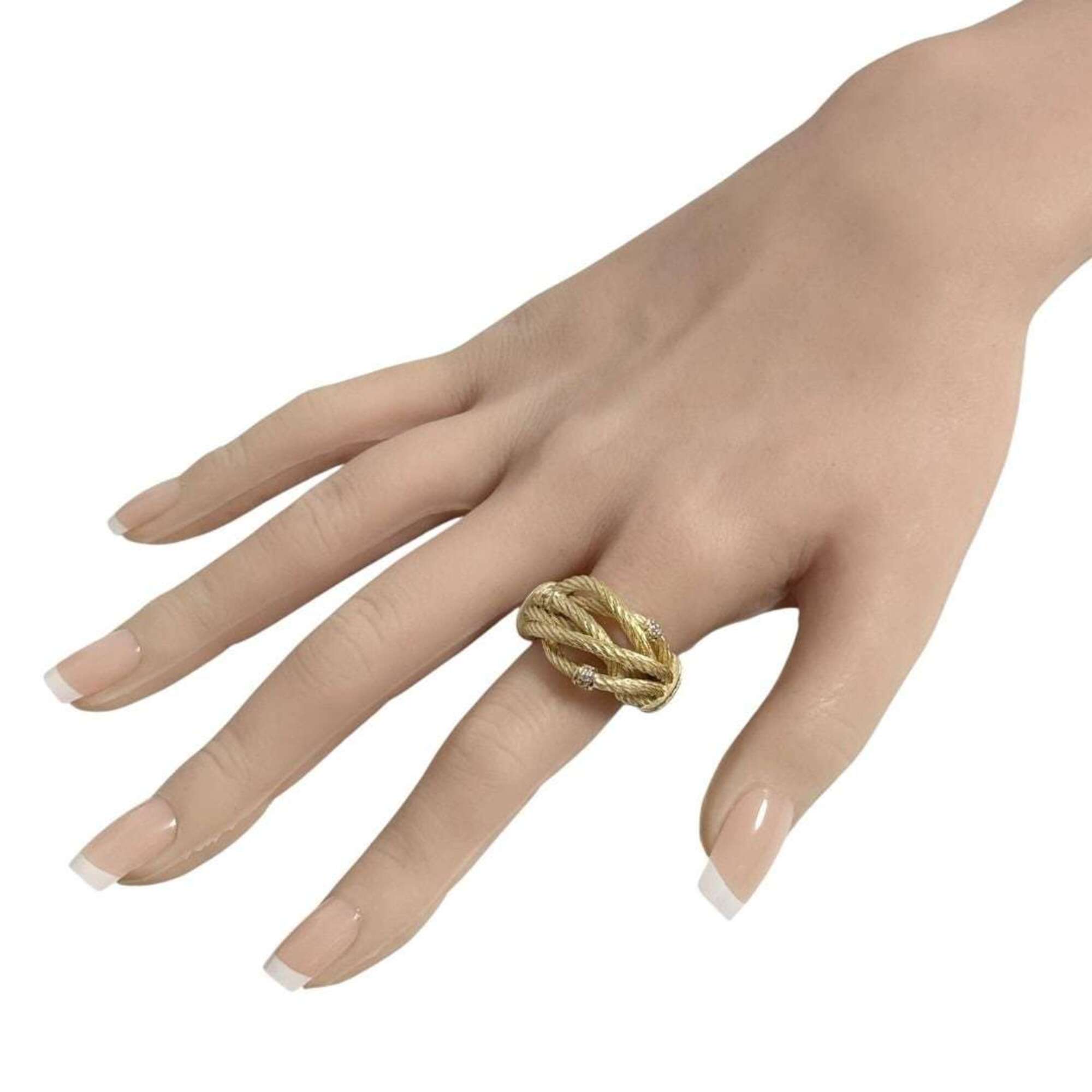 Bottega Veneta Rhinestone Silver 925 Band Ring (Pre-Owned)