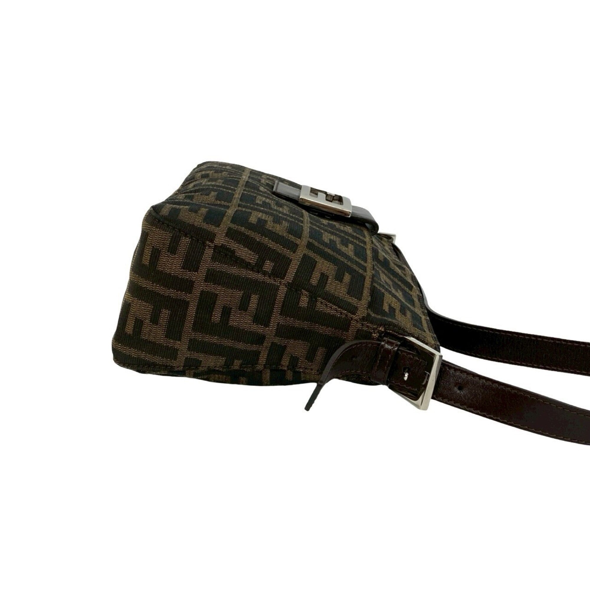 Fendi Black Brown Canvas Leather Shoulder Bag (Pre-Owned)